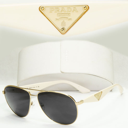 Prada Sunglasses Triangle Black White Pilot PR53QS SPR 53Q ZVN-0A6 60mm 151223