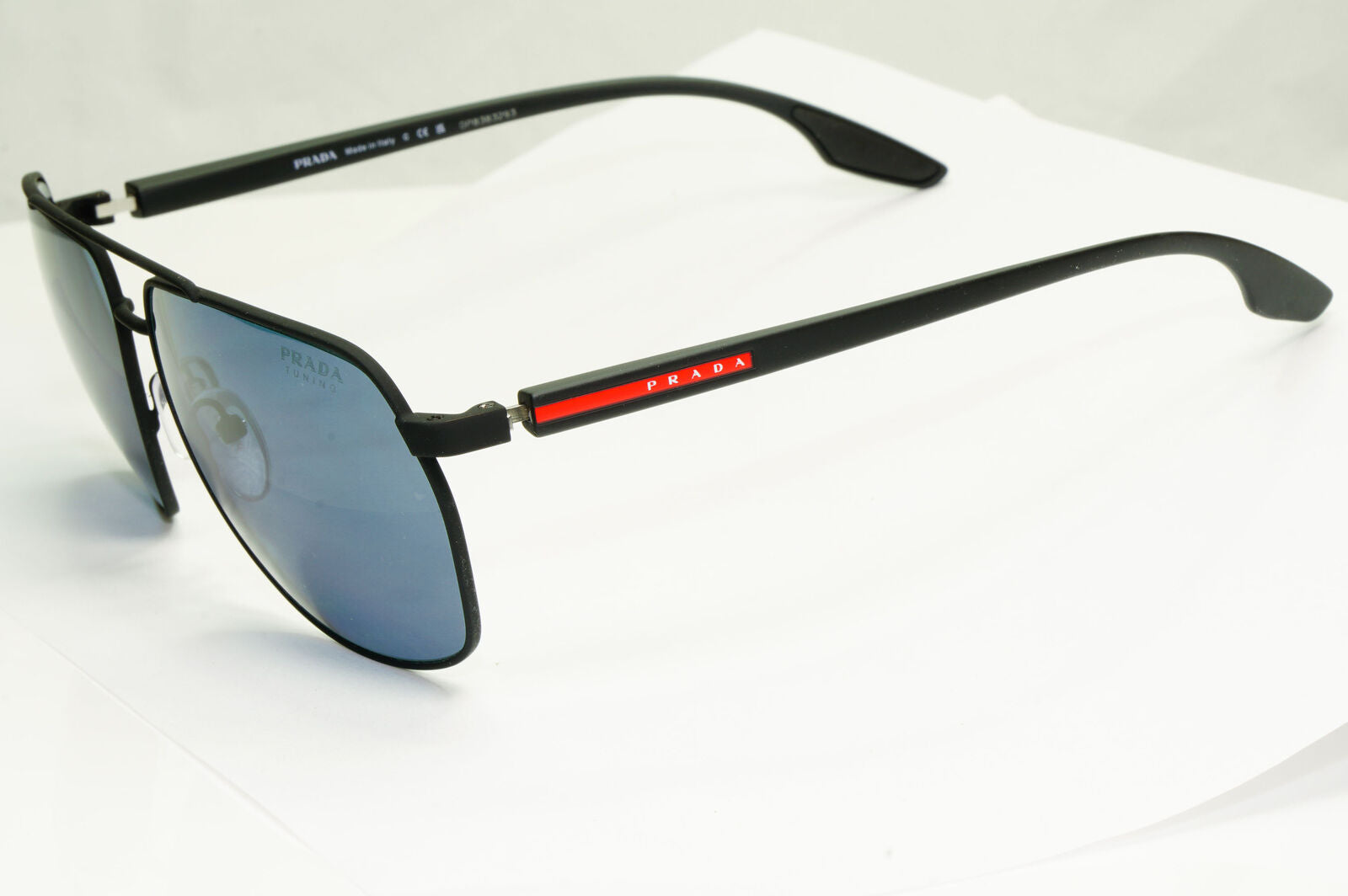 Prada Tuning Blue Sunglasses Black Red Stripe Pilot PS55VS SPS 55V DG0-09R