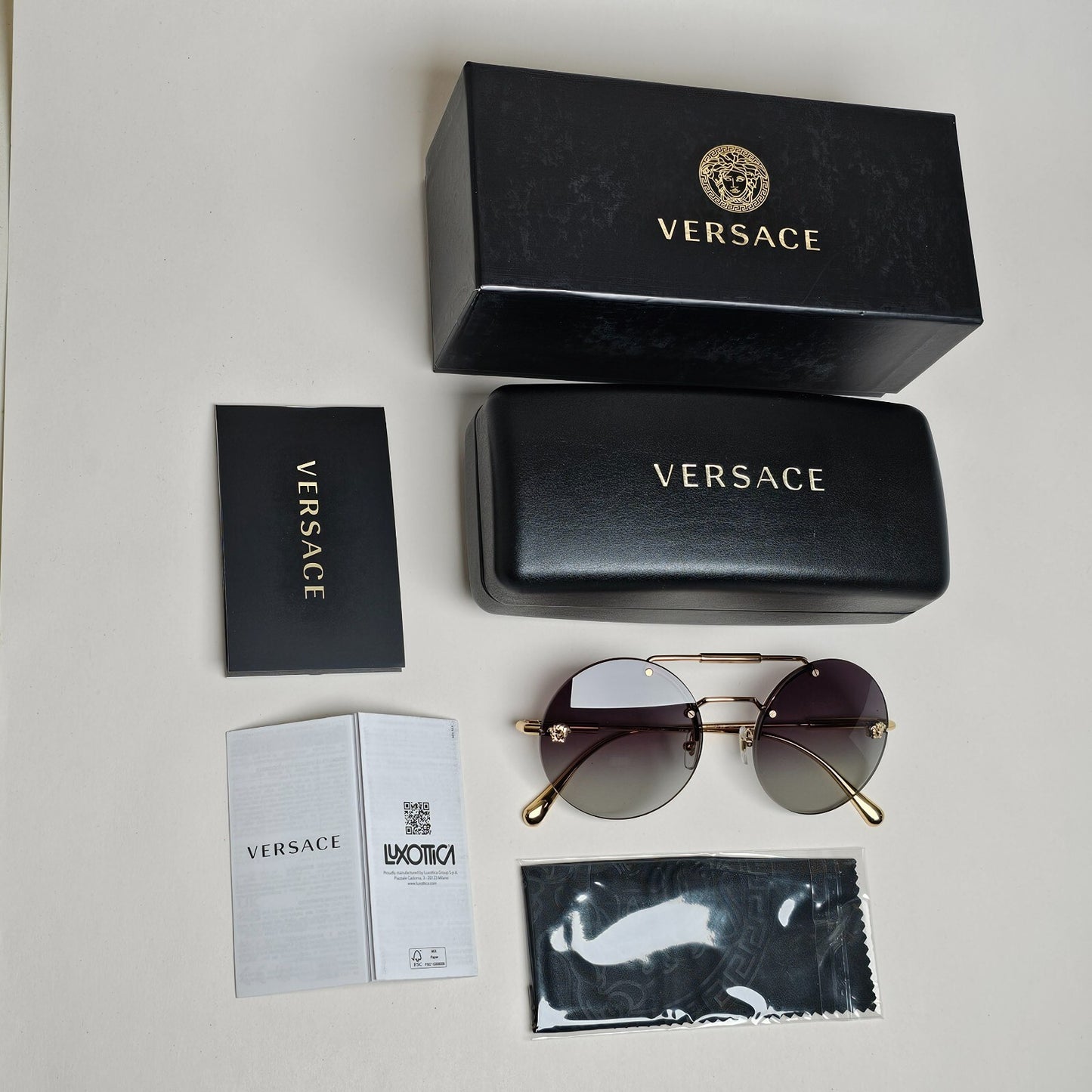 Versace Sunglasses Gold Medusa Grey Rimless Round MOD VE 2244 1002/8G