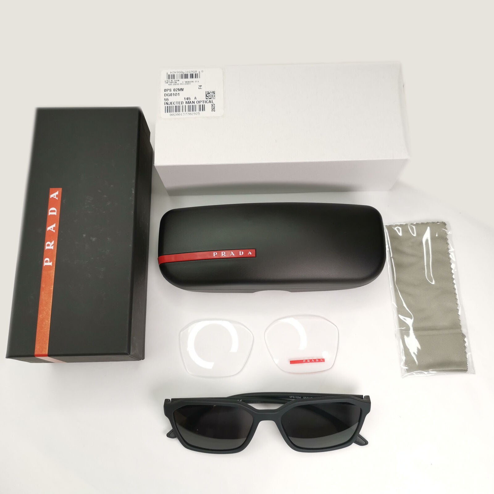 Prada Sunglasses Black Matte Square Angular PS02MV VPS 02M DG0-1O1 55mm