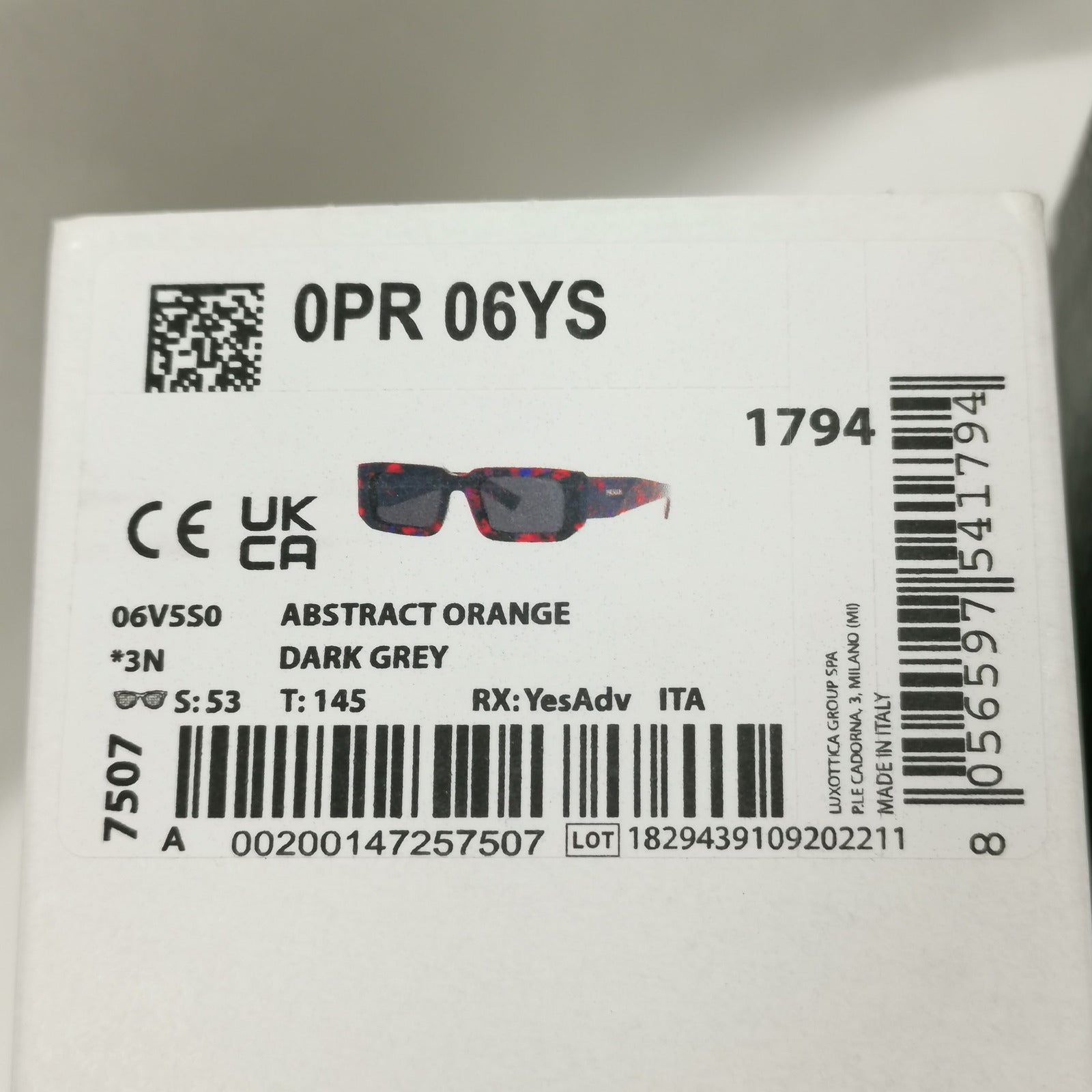 Prada Sunglasses Symbole Black Orange Blue Grey Square PR06YS SPR 06Y 06V-5S0