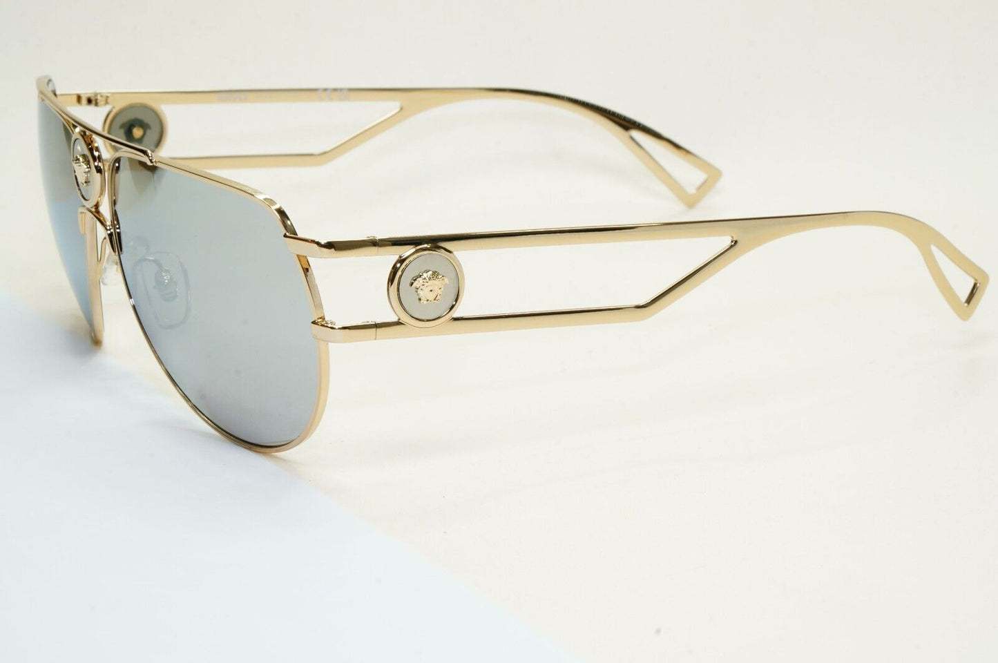 Versace Sunglasses Gold Silver Mirror Pilot Navigator MOD VE2225 1252/6G 60mm
