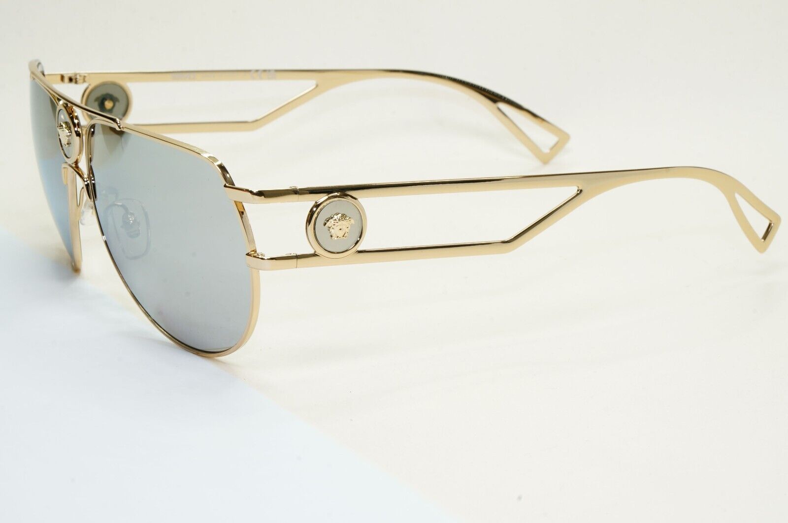 Versace Sunglasses Gold Silver Mirror Pilot Navigator MOD VE2225 1252/6G 60mm