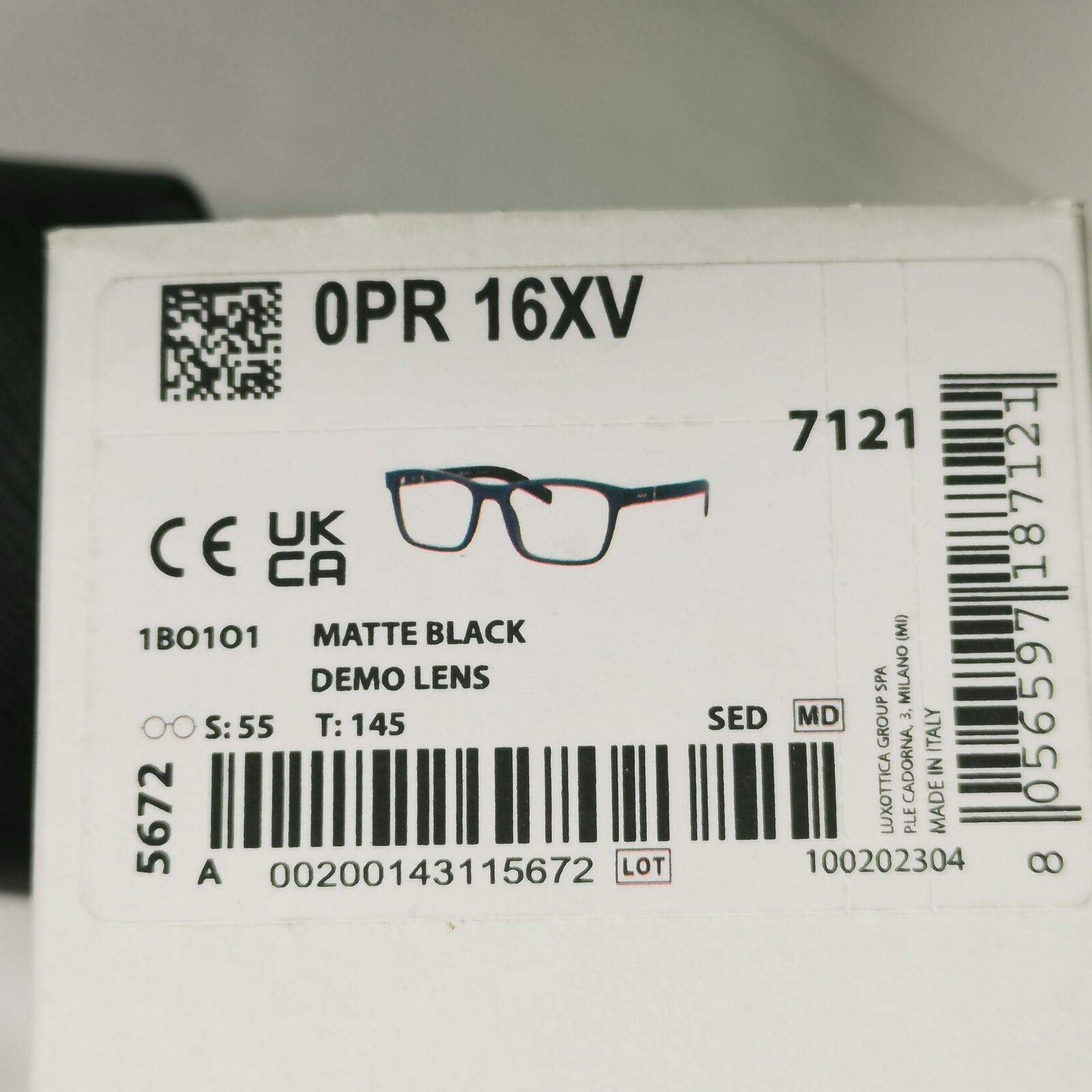 Prada Sunglasses Black Glossy Square Fashion PR16XV VPR 16X 1BO-1O1 55mm