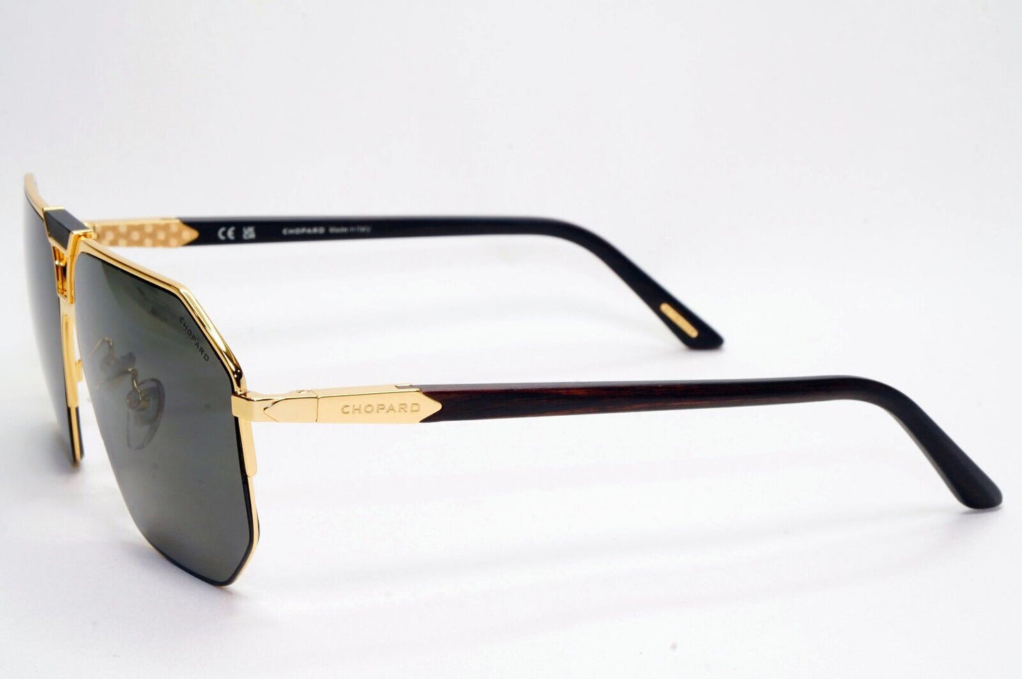 Chopard Sunglasses Gold Wood Polarised Pilot Navigator Grey SCH G61V 400P