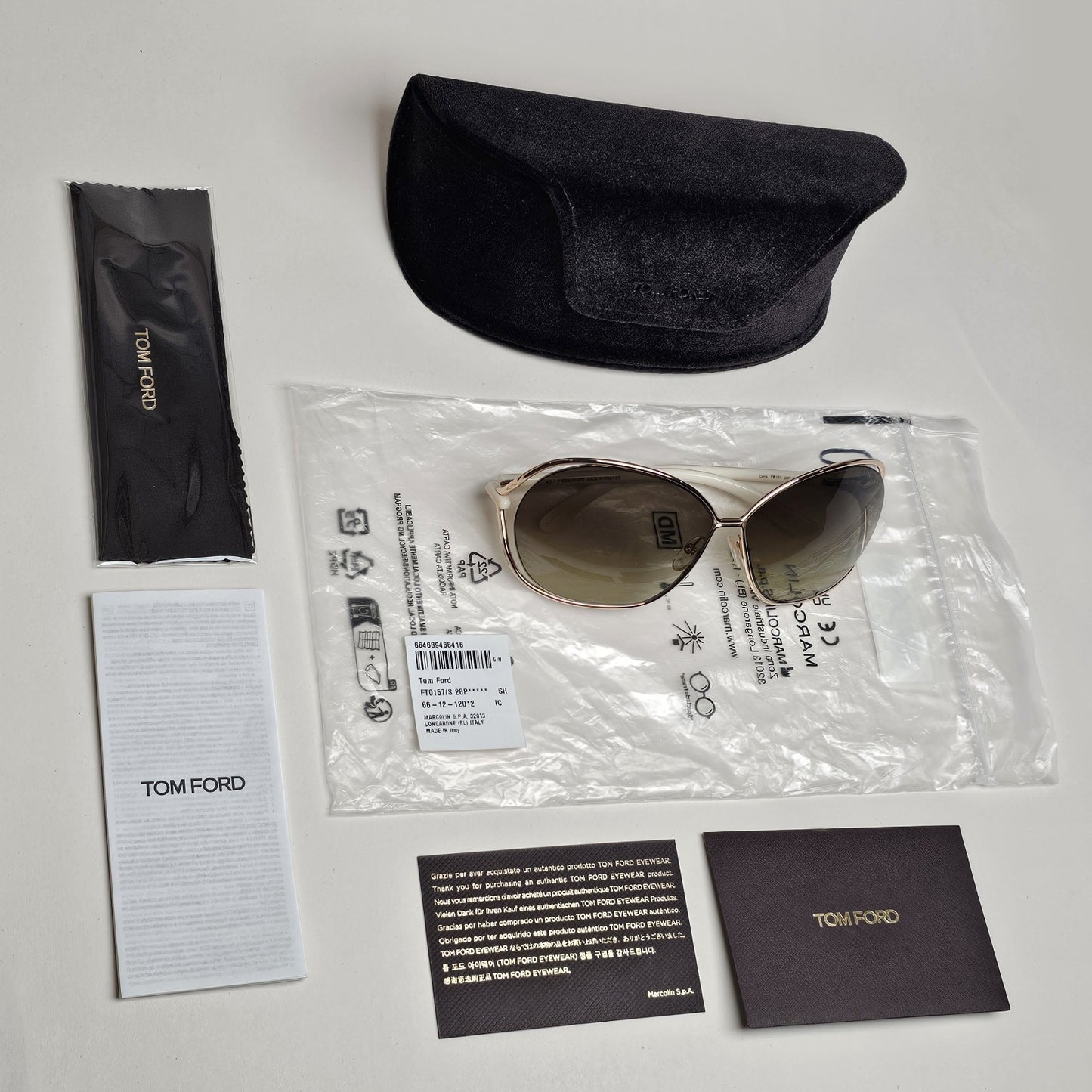Tom Ford Sunglasses Carla Gold Grey Green Gradient White FT0157 TF 157 28P
