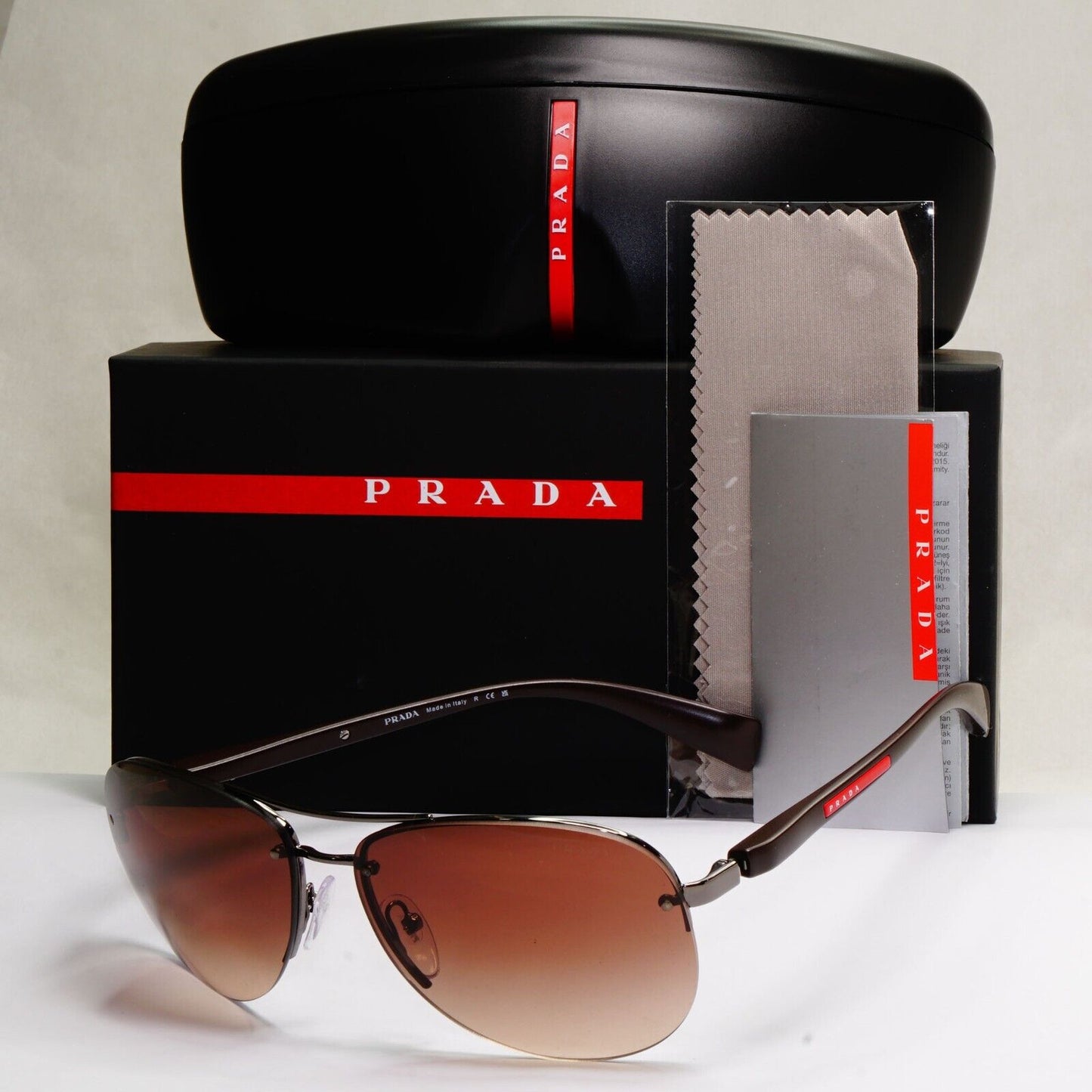 Prada Sunglasses Brown Gradient Pilot Rimless PS56MS SPS 56M 5AV-6S1 62mm