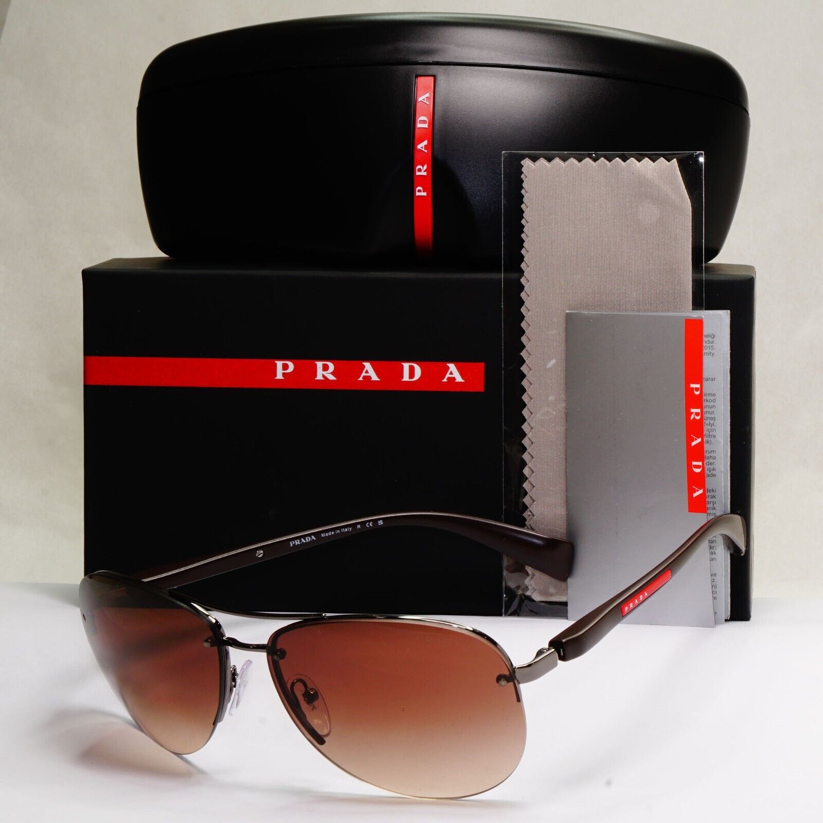 Prada Sunglasses Brown Gradient Pilot Rimless PS56MS SPS 56M 5AV-6S1 62mm