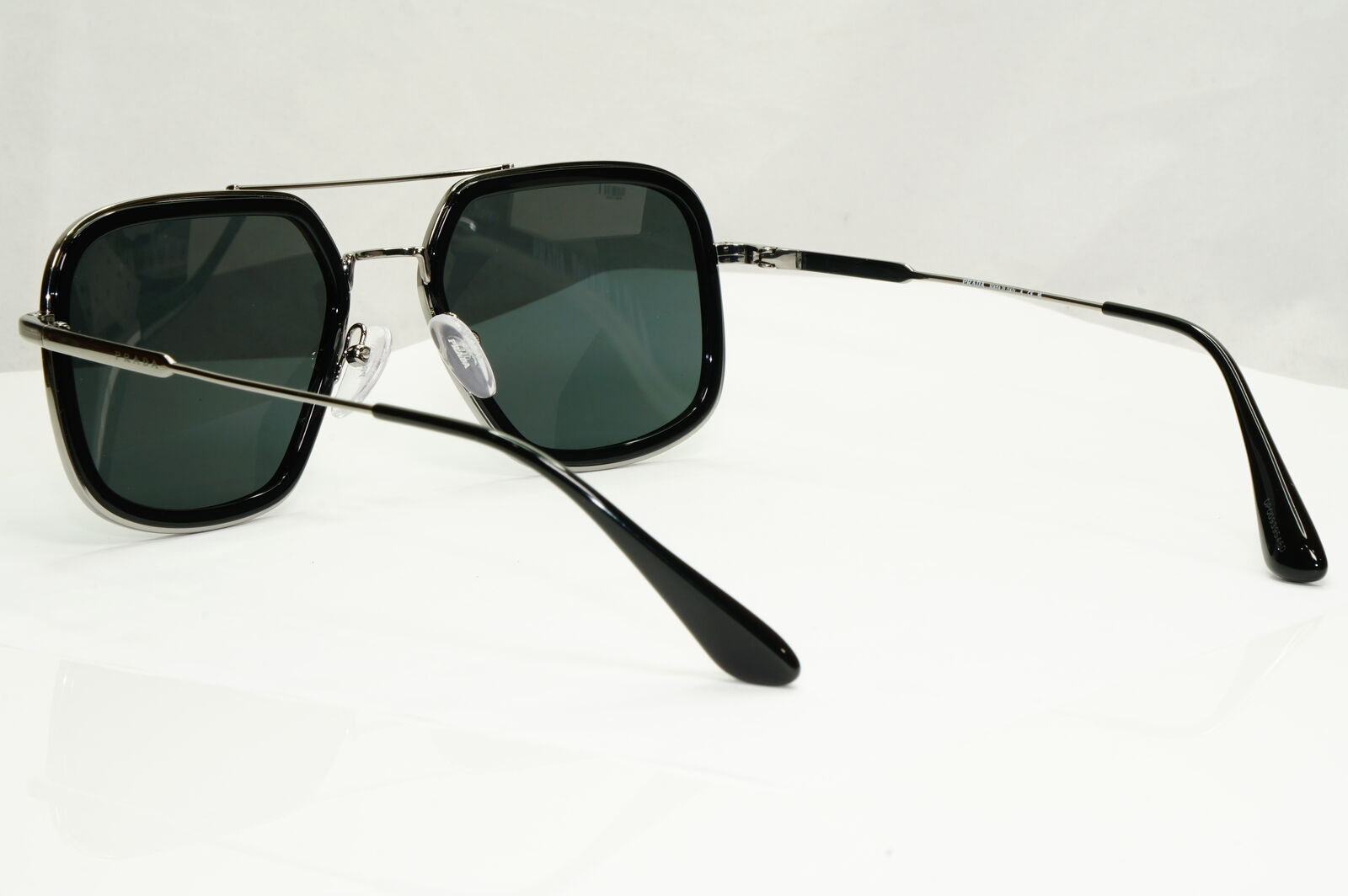 Prada Black Square Sunglasses Silver Pilot Metal PR57XS SPR 57X M4Y-5S0