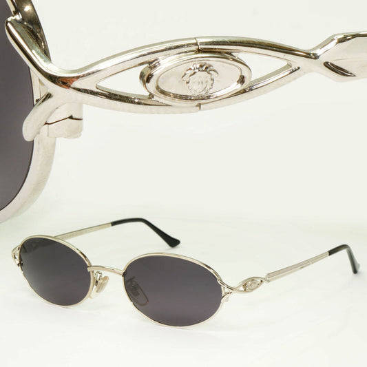 Gianni Versace 1995 Sunglasses Vintage Silver Black Metal Oval MOD H41 COL 26M A