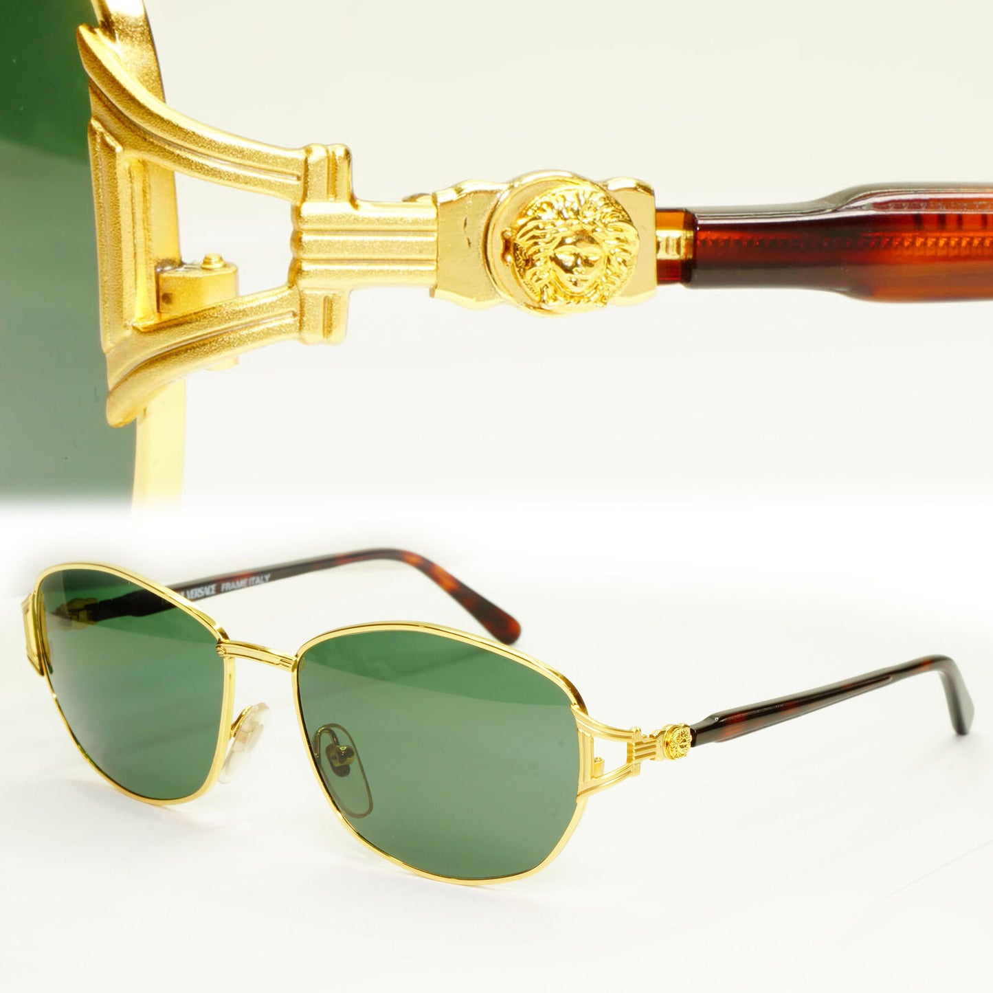 Gianni Versace 1995 Vintage Gold Medusa Green Brown Sunglasses MOD G29 COL 03L