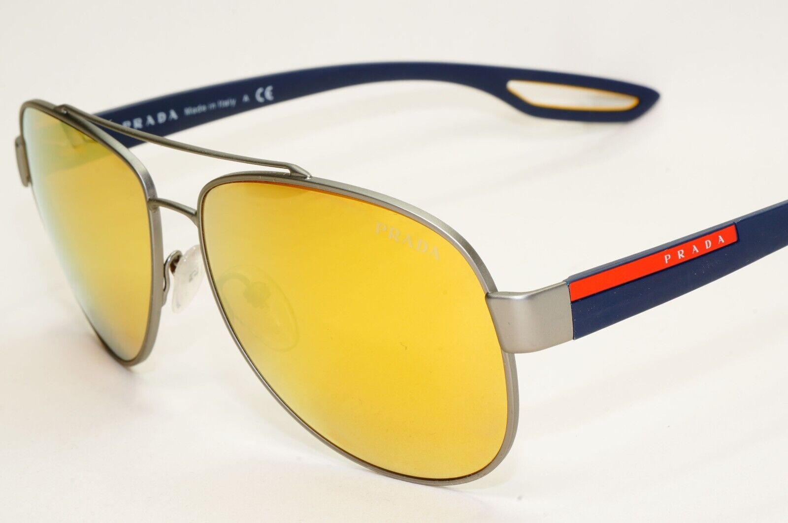 Prada Sunglasses Gold Mirror Pilot Dark Blue PS55QS SPS 55Q DG1-5N0 59mm 260724