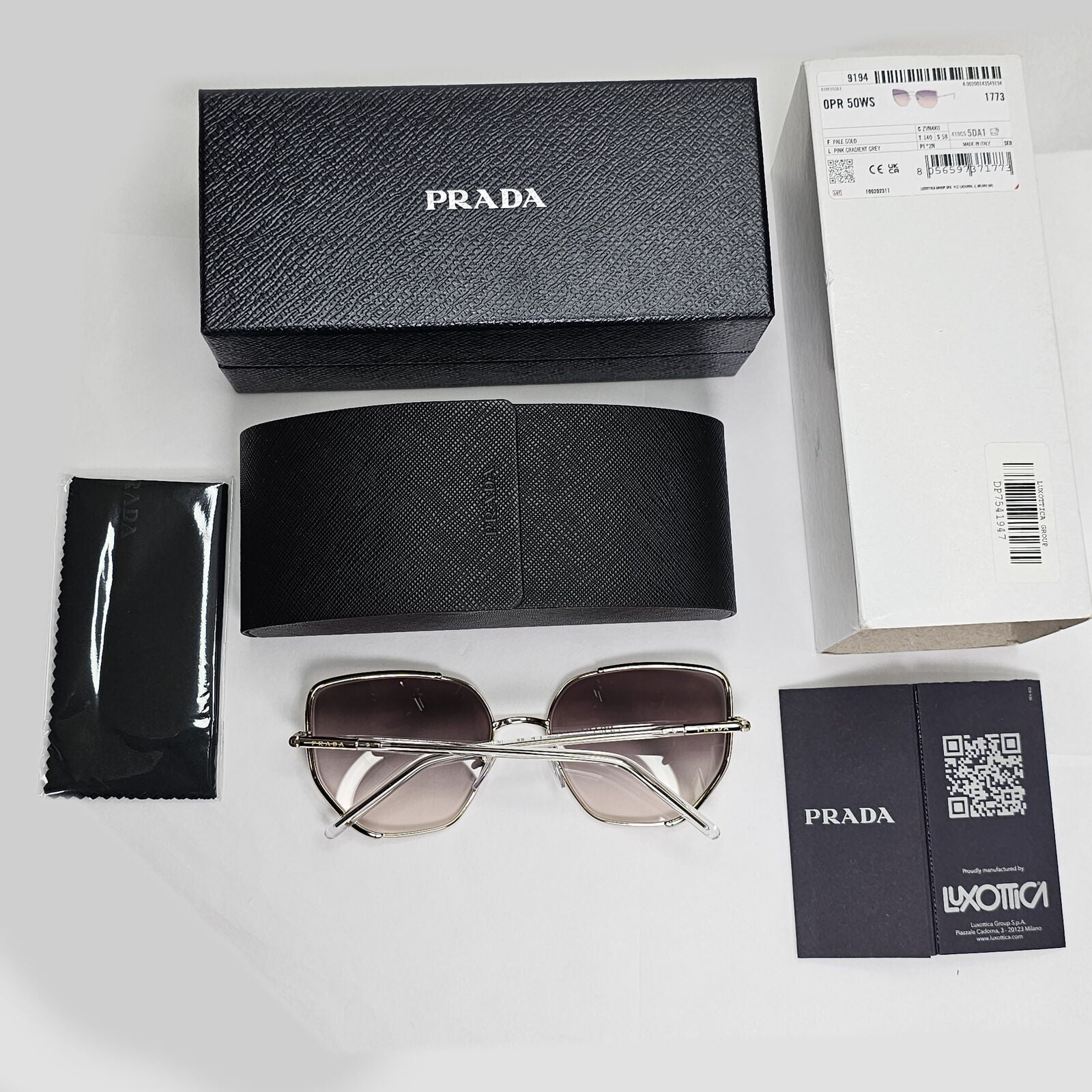 Prada Sunglasses Gold Grey Gradient Metal Square PR50WS SPR 50W ZVN-4K0 58mm