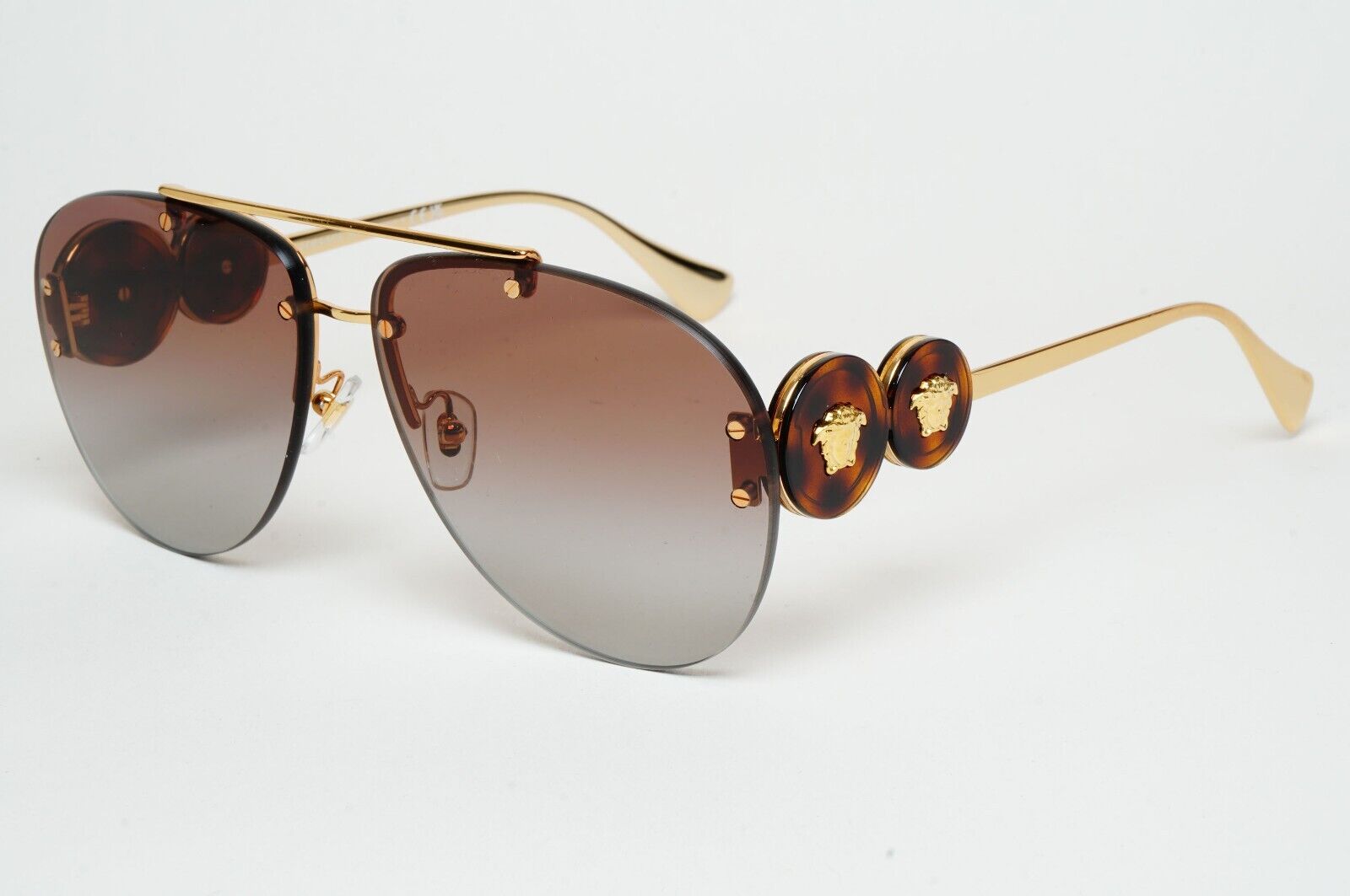 Versace Sunglasses Rimless Pilot Gold Medusa Brown MOD VE 2250 1488/89