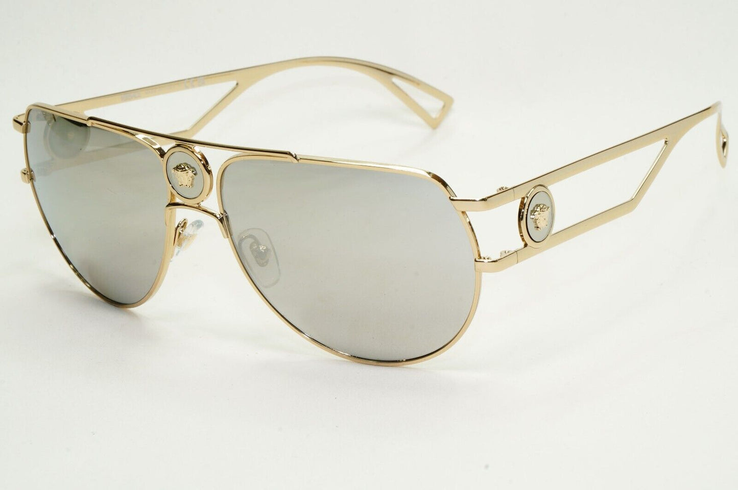 Versace Sunglasses Gold Silver Mirror Pilot Navigator MOD VE2225 1252/6G 60mm