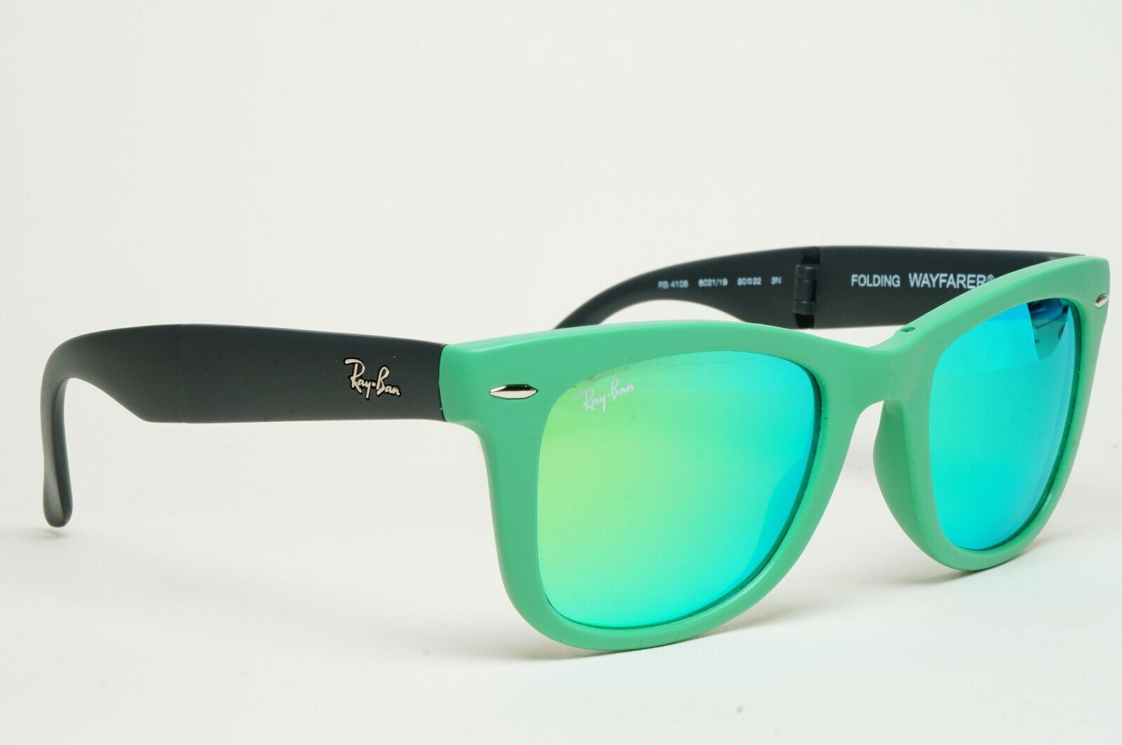 Ray-Ban Sunglasses Folding Wayfarer Green Mirror Black RB 4105 6021/19 50mm