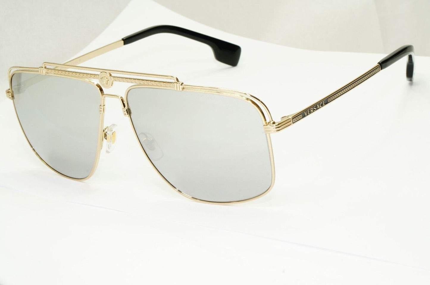 Versace Sunglasses Gold Silver Mirror Square Pilot Metal MOD VE 2242 1252/6G