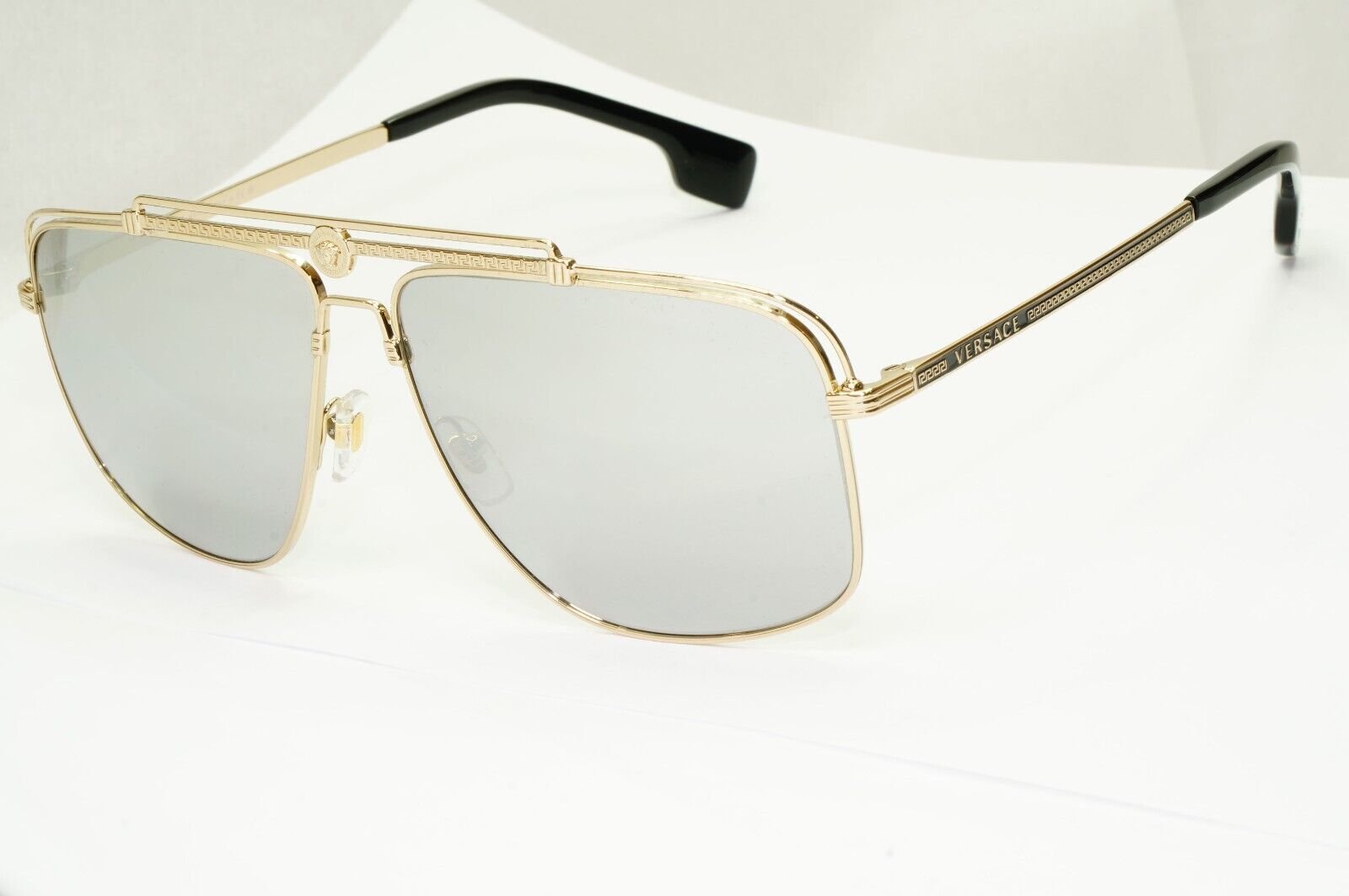 Versace Sunglasses Gold Silver Mirror Square Pilot Metal MOD VE 2242 1252/6G