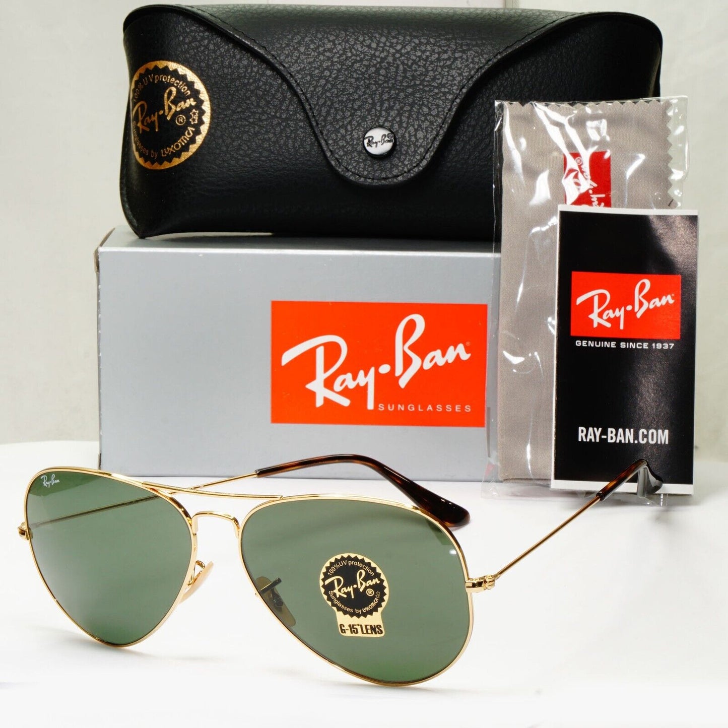 Ray-Ban Sunglasses Aviator Gold Arista Green G15 Large Metal RB 3025 181 62mm