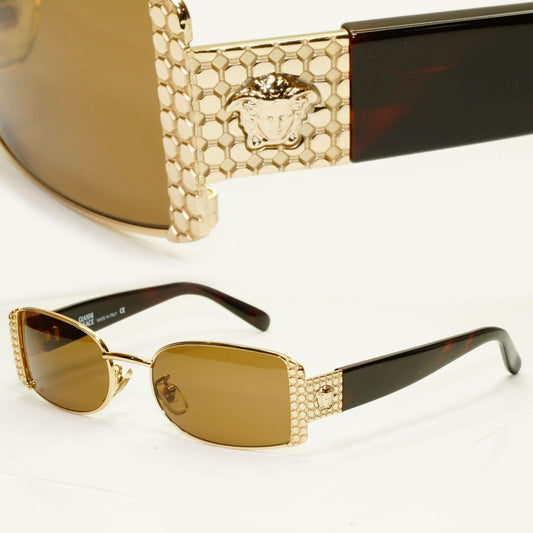 Gianni Versace 1996 Vintage Gold Medusa Brown Metal Sunglasses MOD X40 COL 030