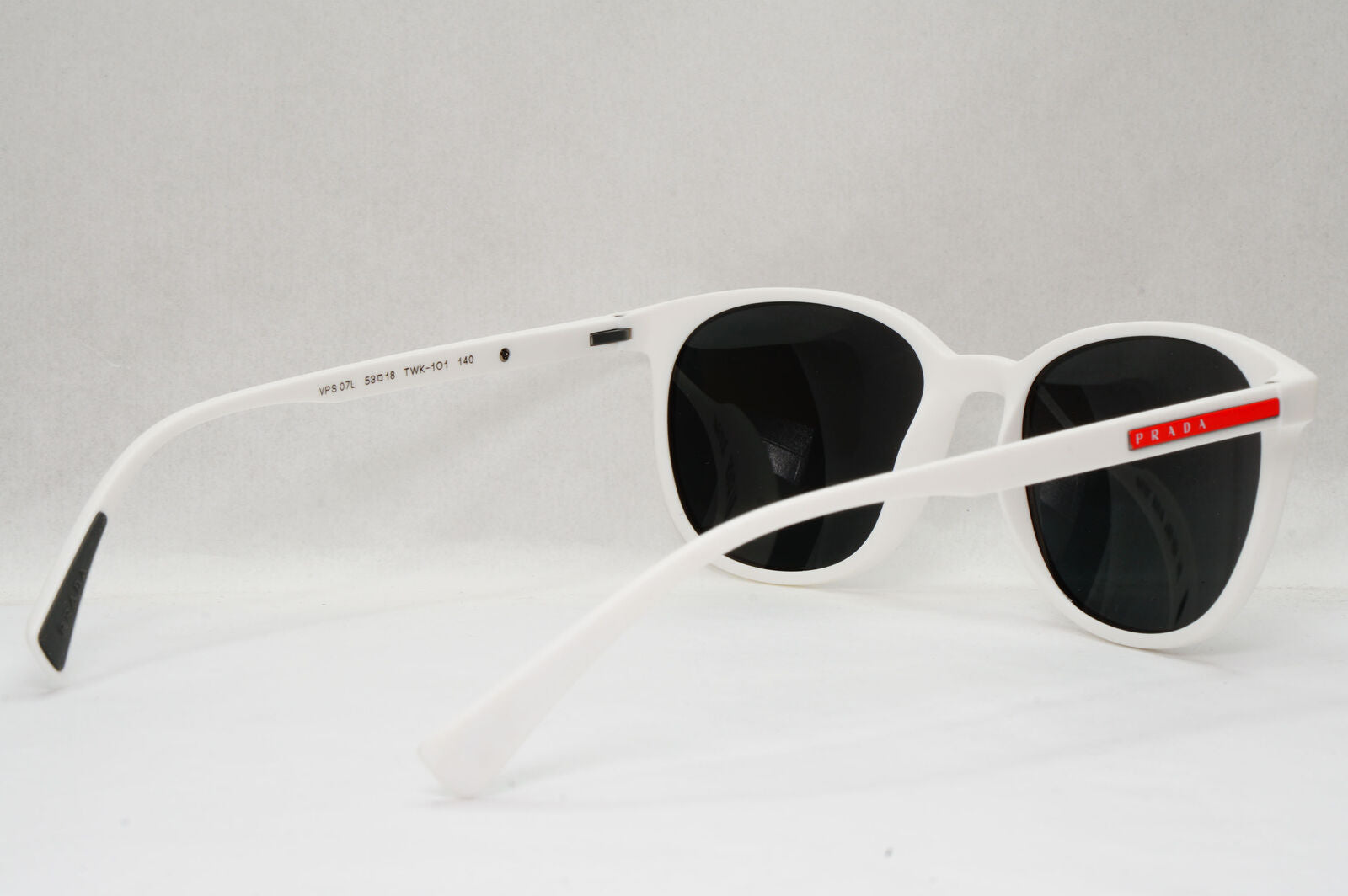 Prada Sunglasses White Black Square Red Stripe PS07LV VPS 07L TWK-1O1 53mm