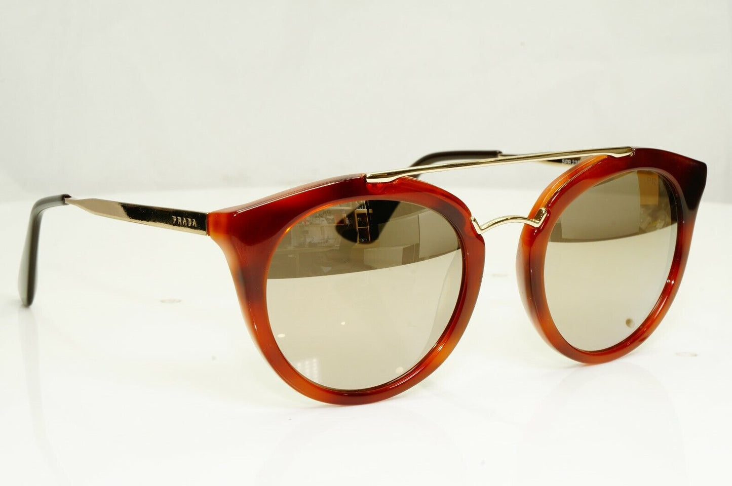 Prada Gold Mirror Brown Tortoise Havana Cinema Sunglasses Womens SPR 23S USE-1C0