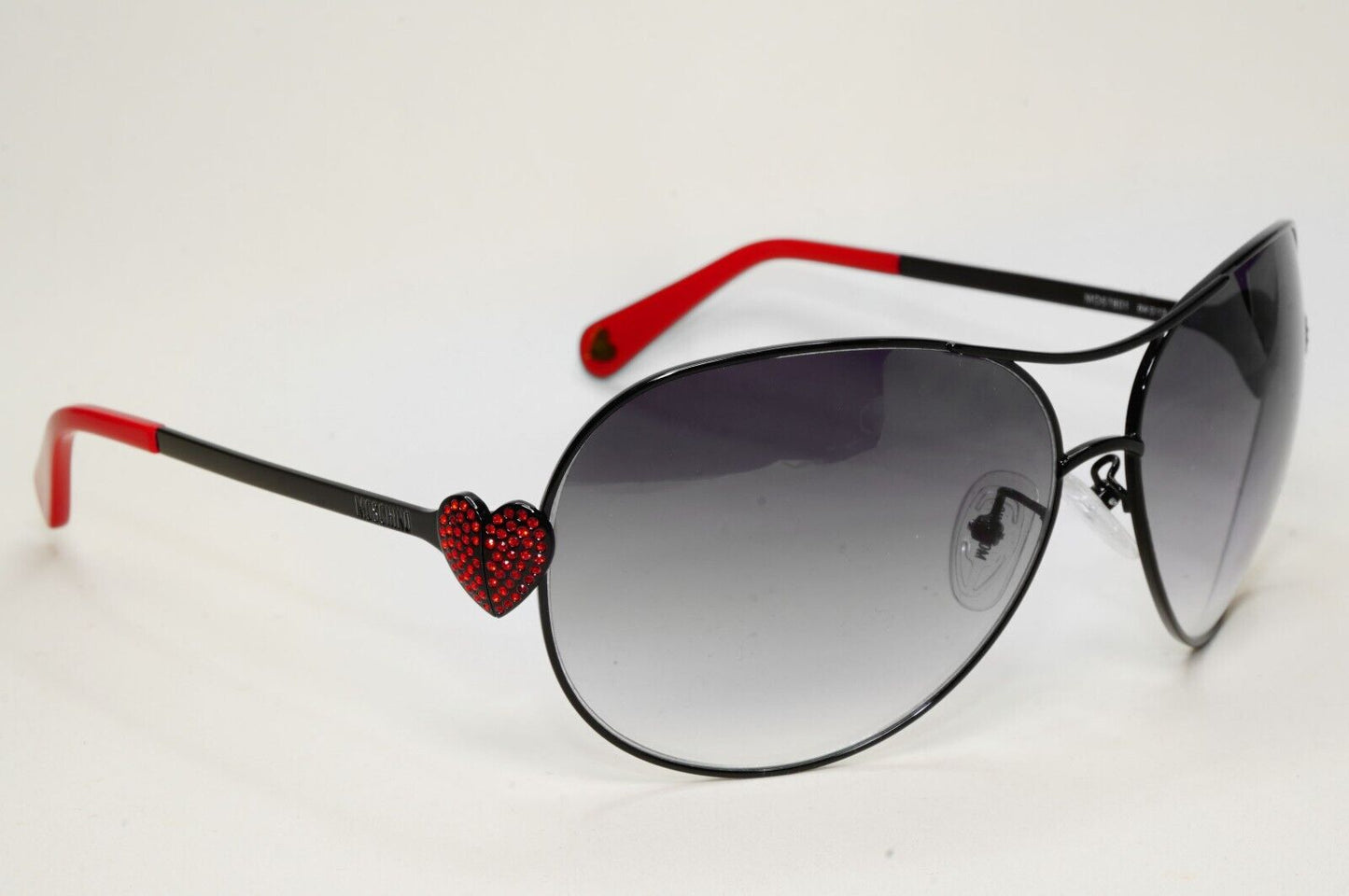 Moschino Sunglasses 2005 Vintage Black Grey Pilot Red Heart MO578 01 101124