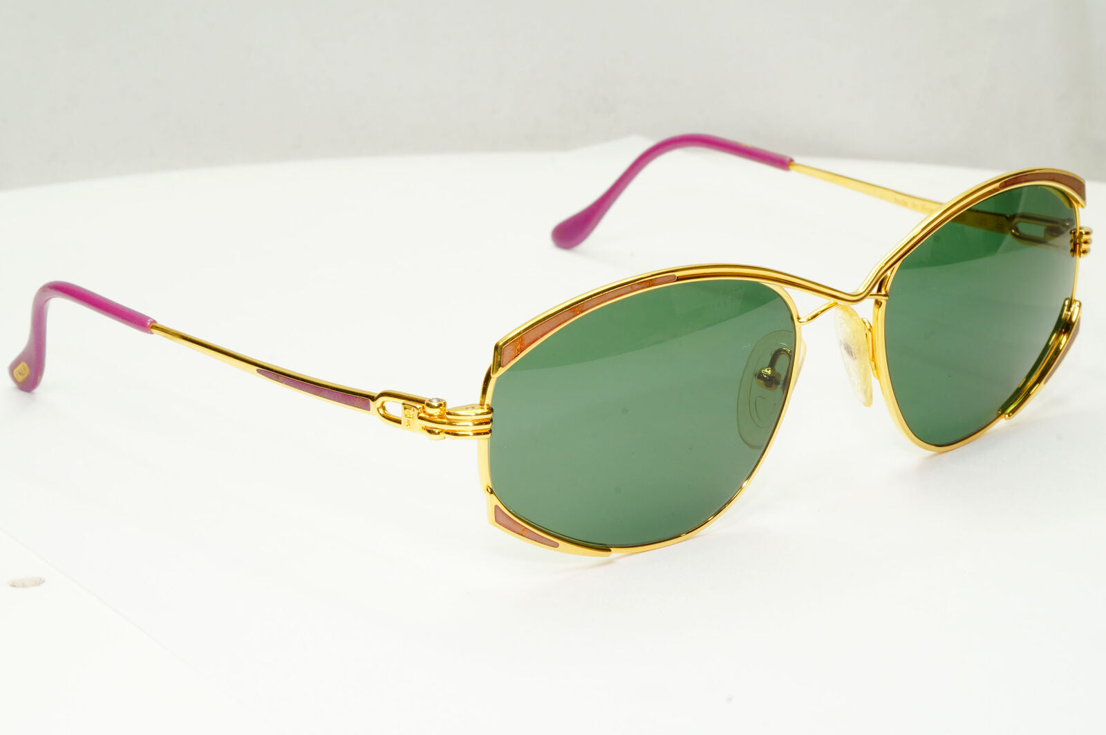 Fred 1990s Vintage Sunglasses 23K Gold Plated Green Metal Square Joyau 261022