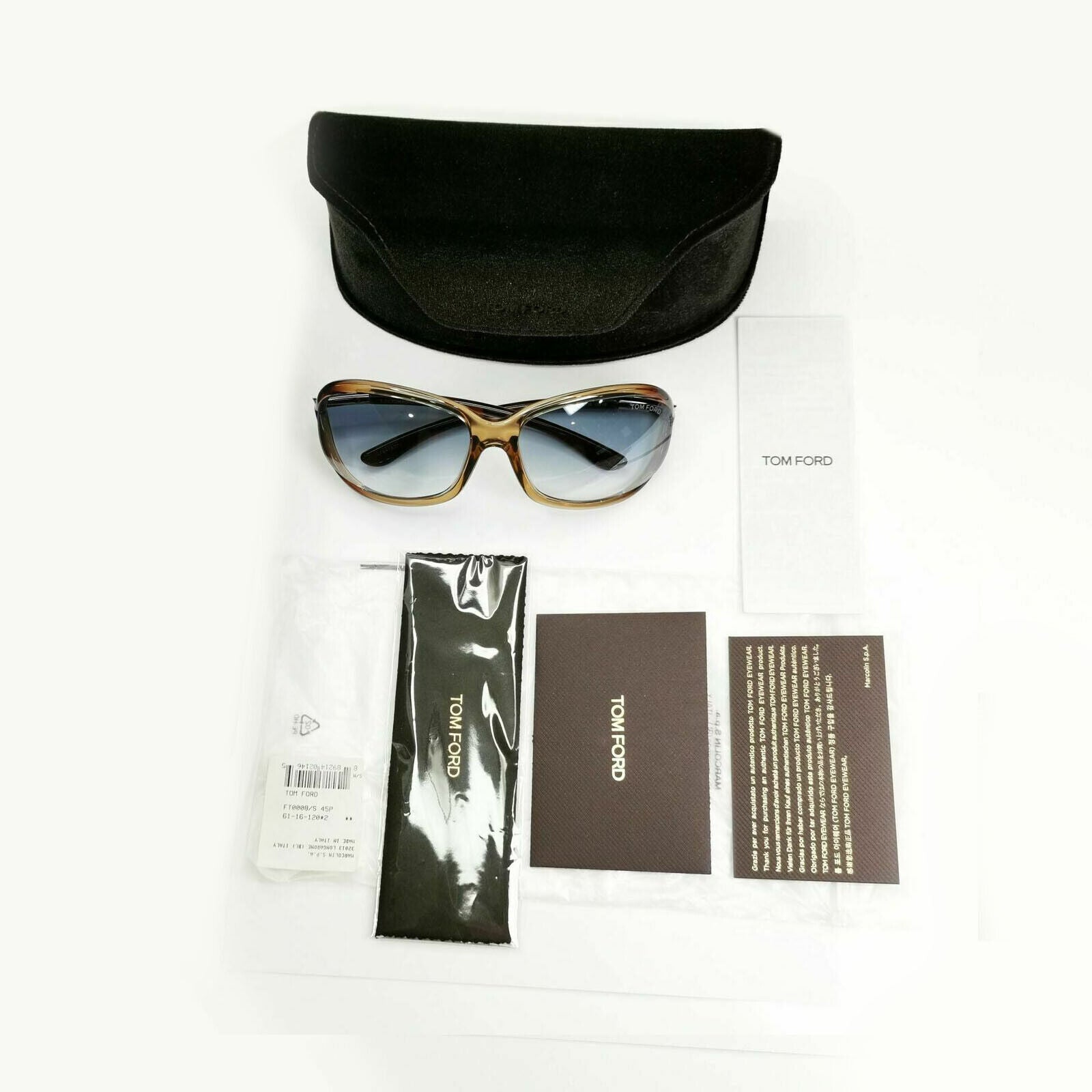 Tom Ford Jennifer Sunglasses Blue Gradient Brown Honey Gold TF8 45P FT 0008