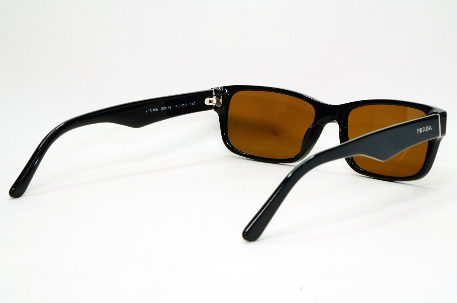 Prada Sunglasses Black Brown Glossy Rectangle Square PR16MV VPR 16M 1AB-1O1 53mm