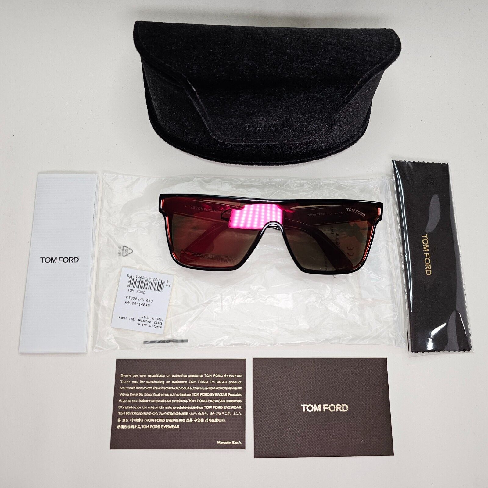 Tom Ford Sunglasses Whyat Black Orange Mirror Shield Visor FT0709 TF 709 01U