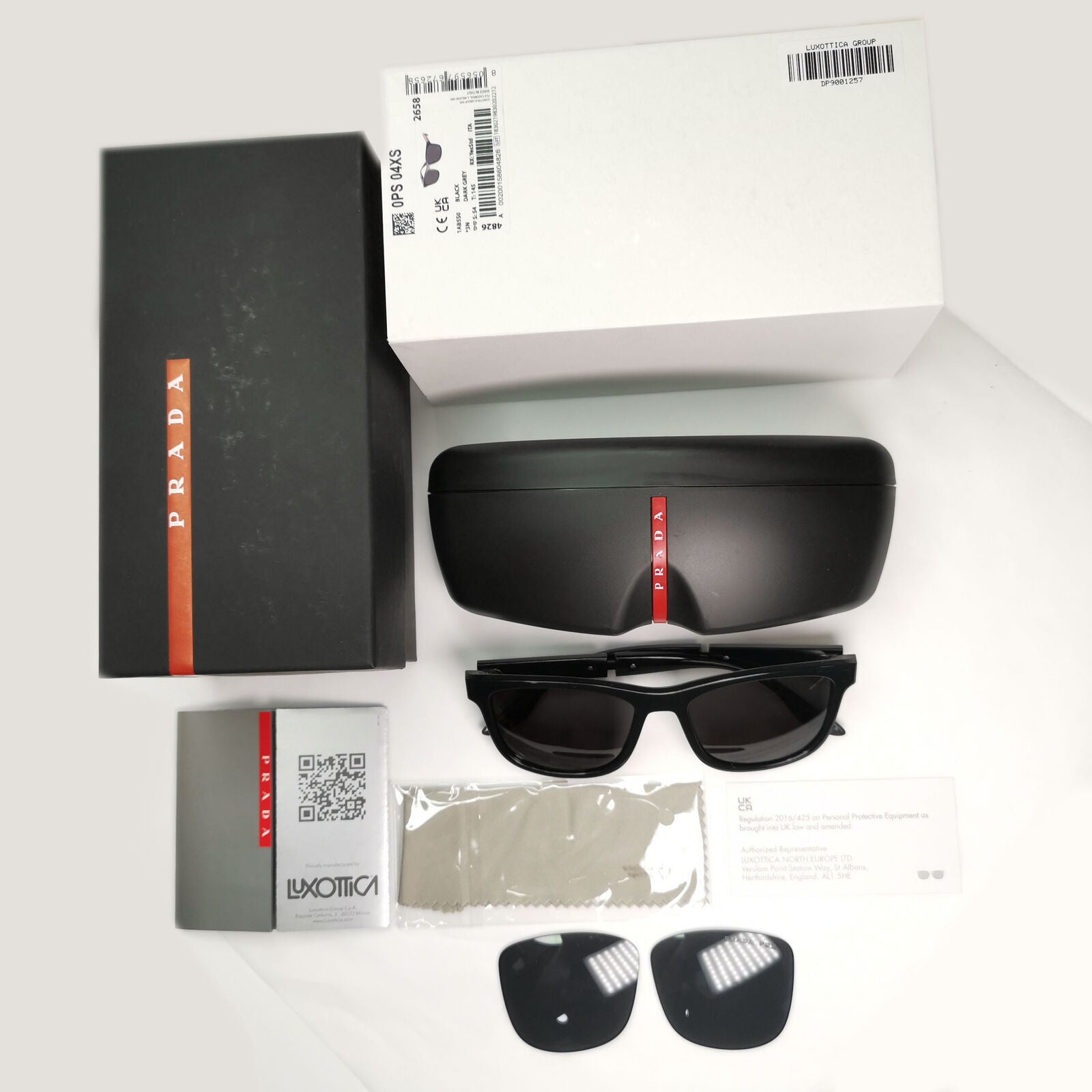Prada Sunglasses Black Square Glossy Red Stripe PS04XS SPS 04X 1AB-5S0 54mm