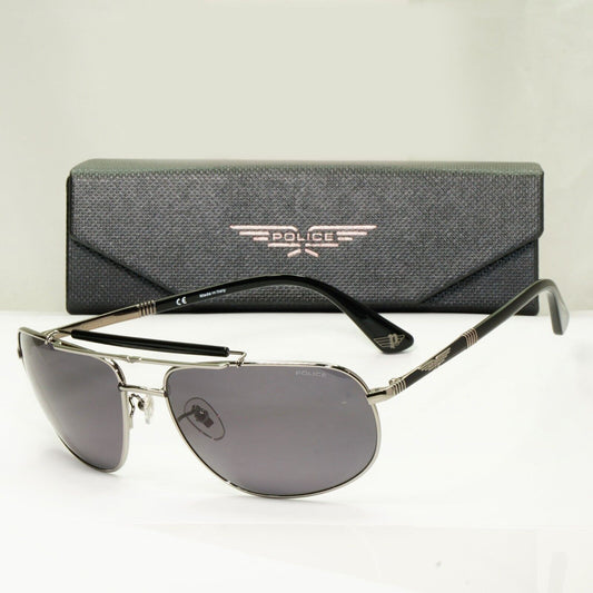 Police Silver Black Sunglasses Pilot Brow Bar Origins 45 SPL D44 COL 0508 62mm