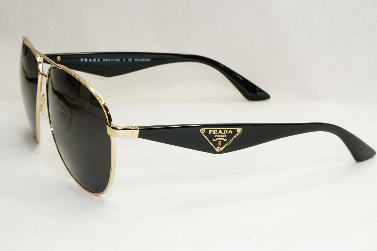 Prada Sunglasses Triangle Logo Black Gold Pilot PR53QS SPR 53Q ZVN-5Z1 130224