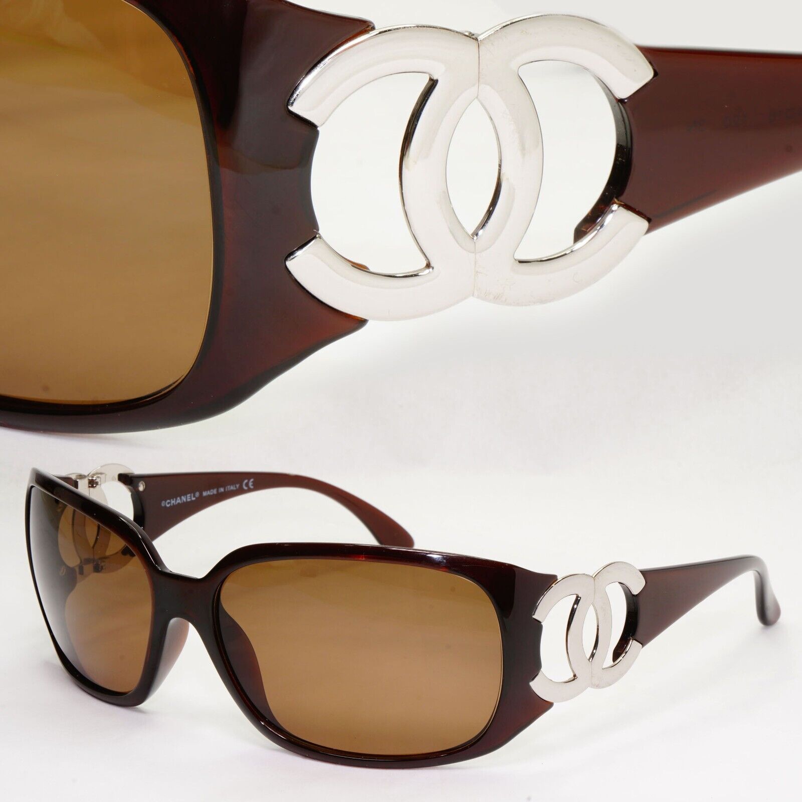 Chanel Sunglasses 2008 Vintage Brown Silver Square Large 6014 c.538/13 050124
