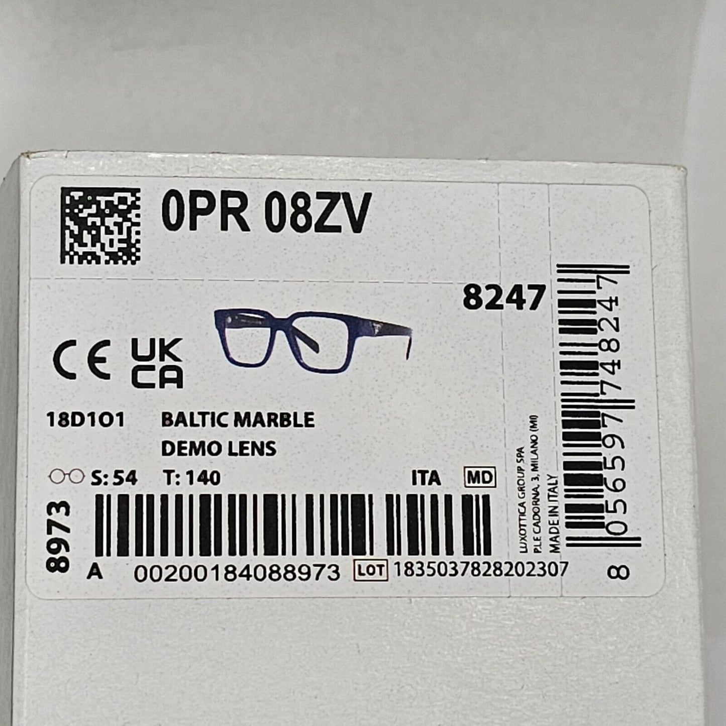 Prada Sunglasses Black Blue Square Marble Baltic PR08ZV VPR 08Z 18D-1O1 54mm