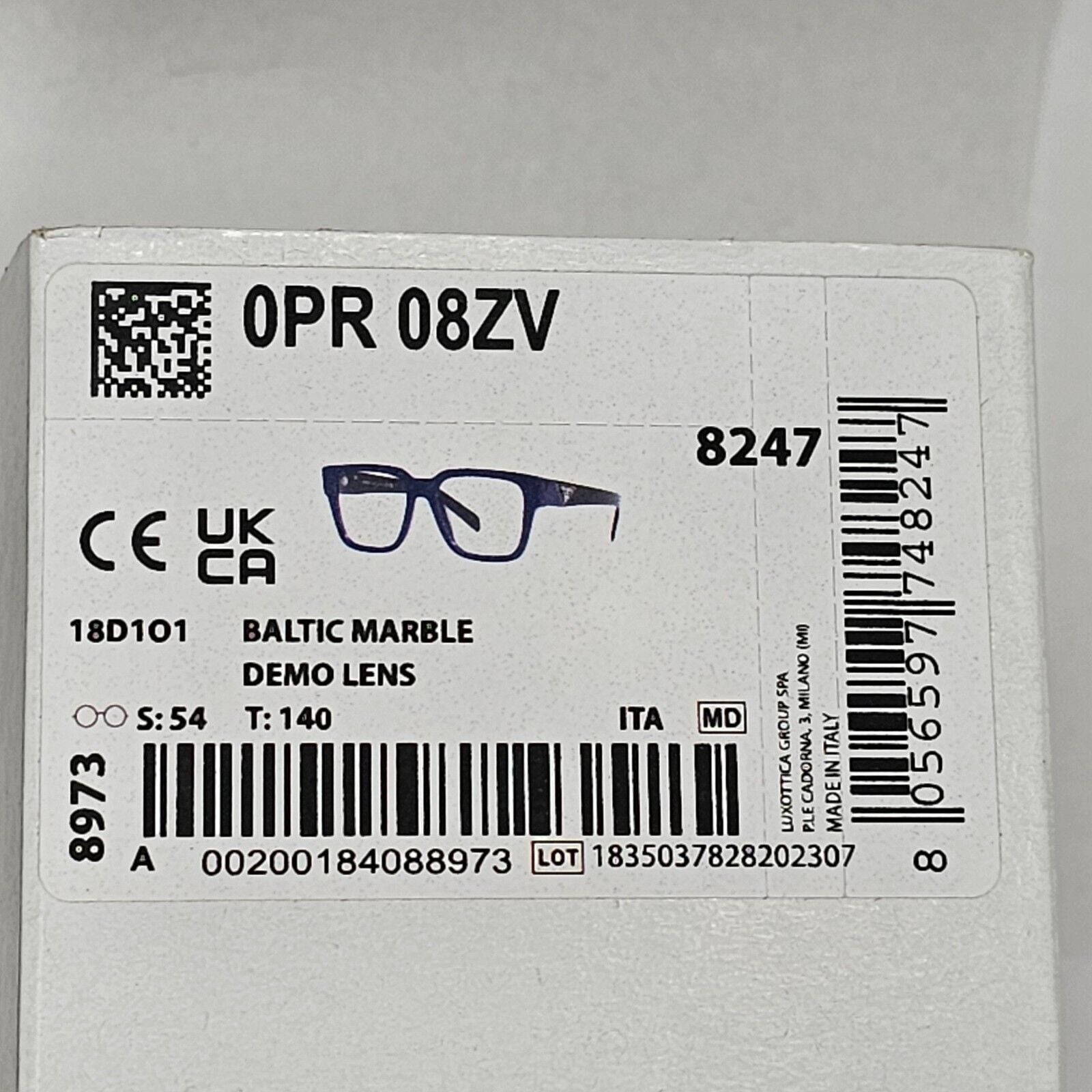 Prada Sunglasses Black Blue Square Marble Baltic PR08ZV VPR 08Z 18D-1O1 54mm