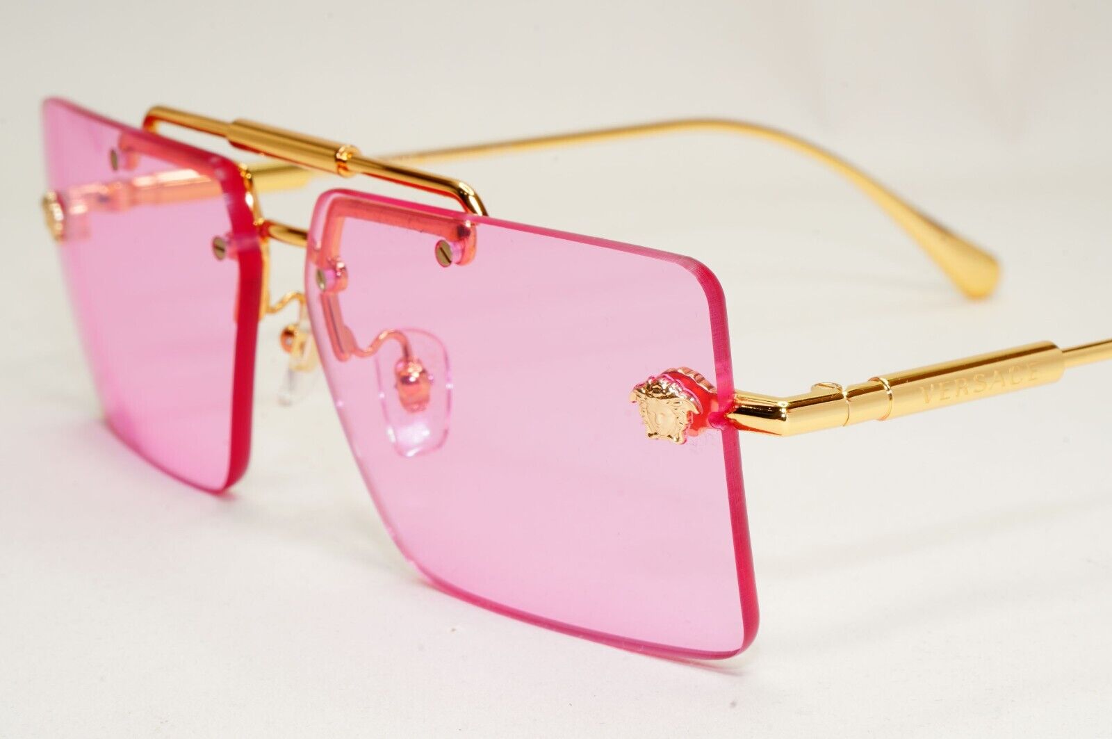 Versace Sunglasses Gold Rimless Medusa Fuchsia Pink Violet MOD VE 2245 1002/5
