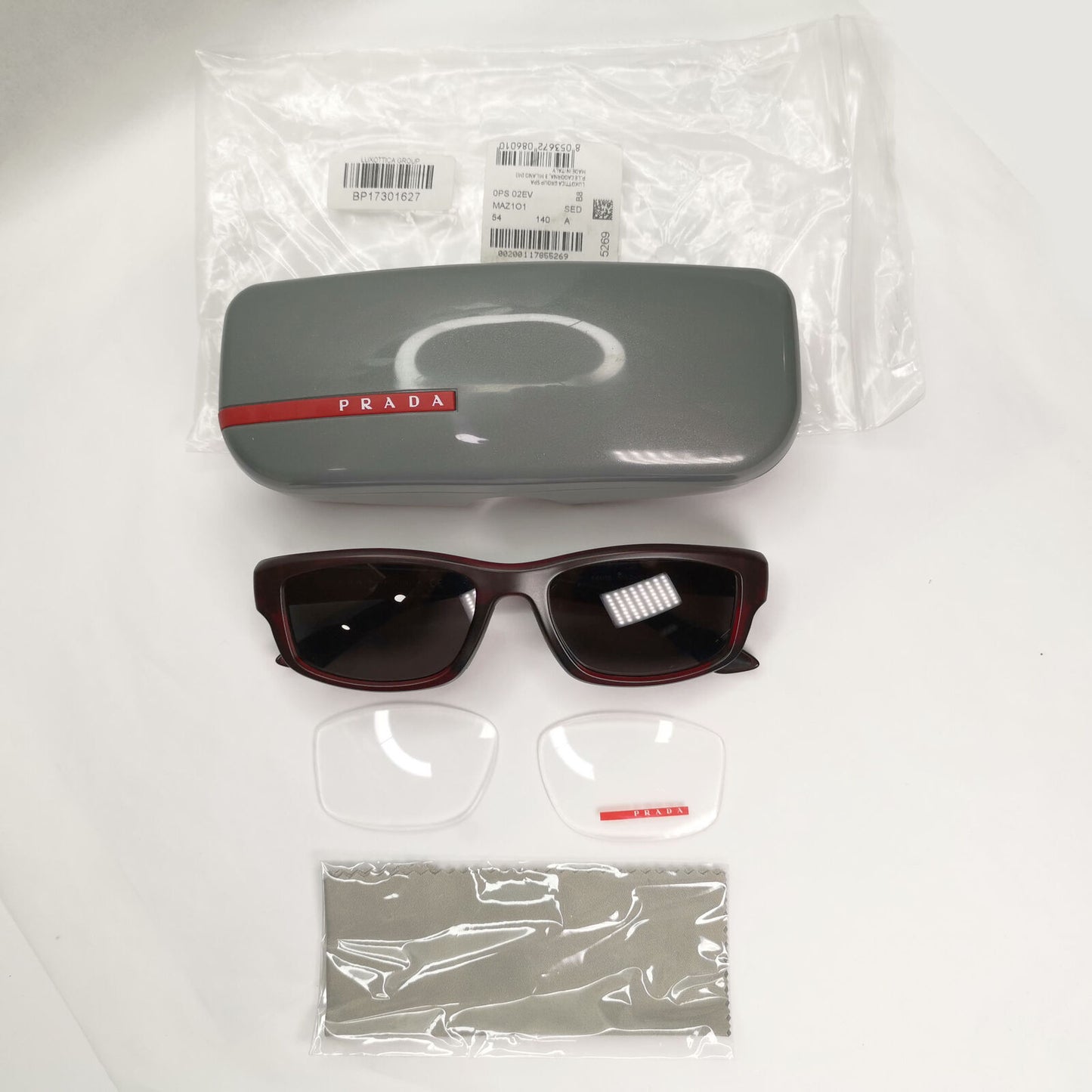 Prada Sunglasses Red Burgundy Black Square Rectangle PS02EV VPS 02E MAZ-1O1 54mm