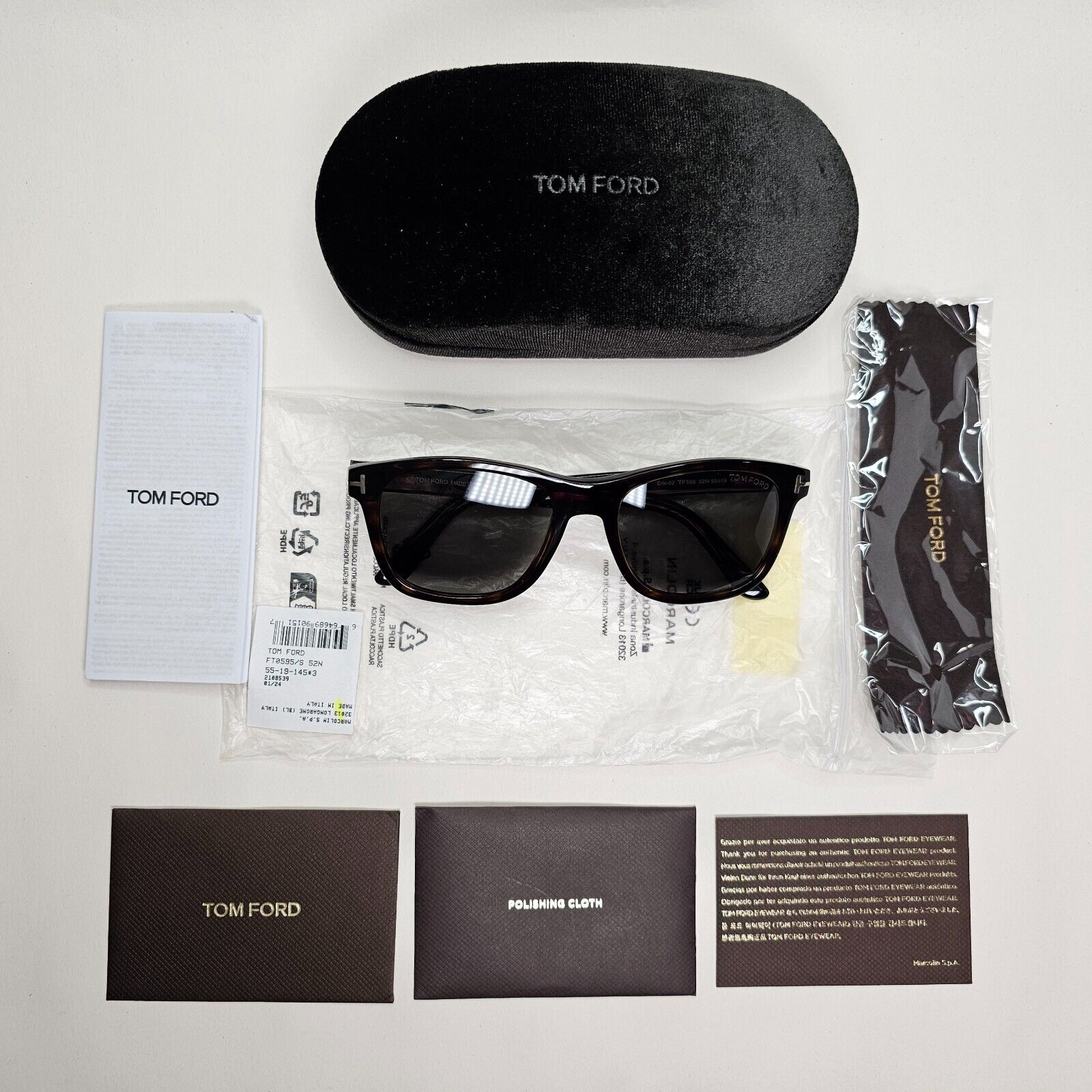 Tom Ford Sunglasses Eric-02 Brown Tortoise Green Square FT0595 TF 595 52N 55mm