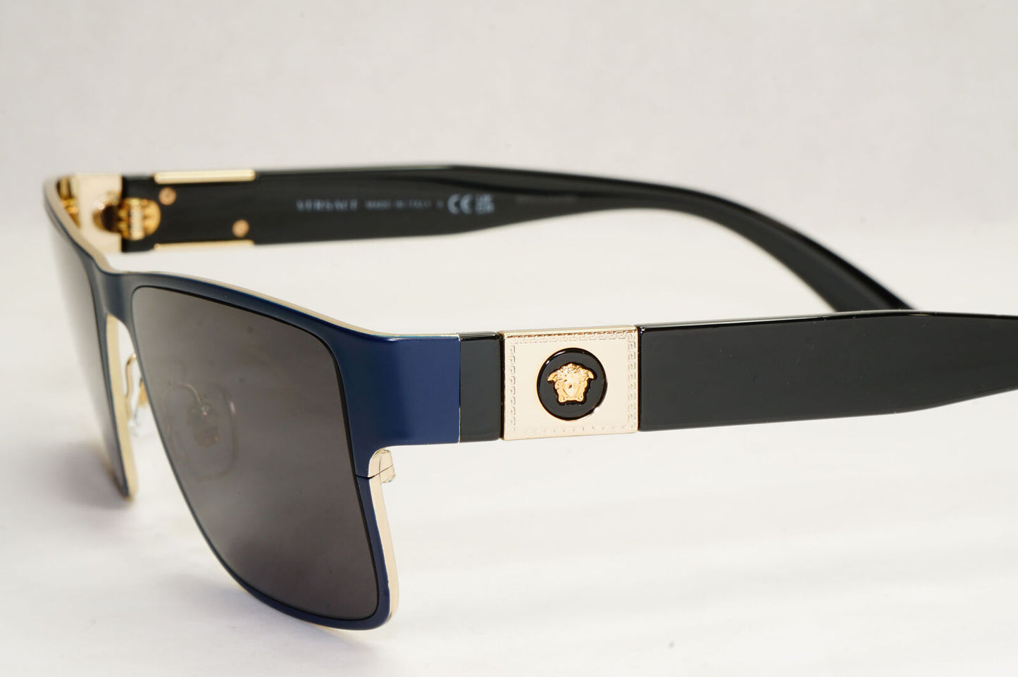 Versace Sunglasses Dark Blue Black Gold Square Metal Rectangle MOD VE 1274  55mm