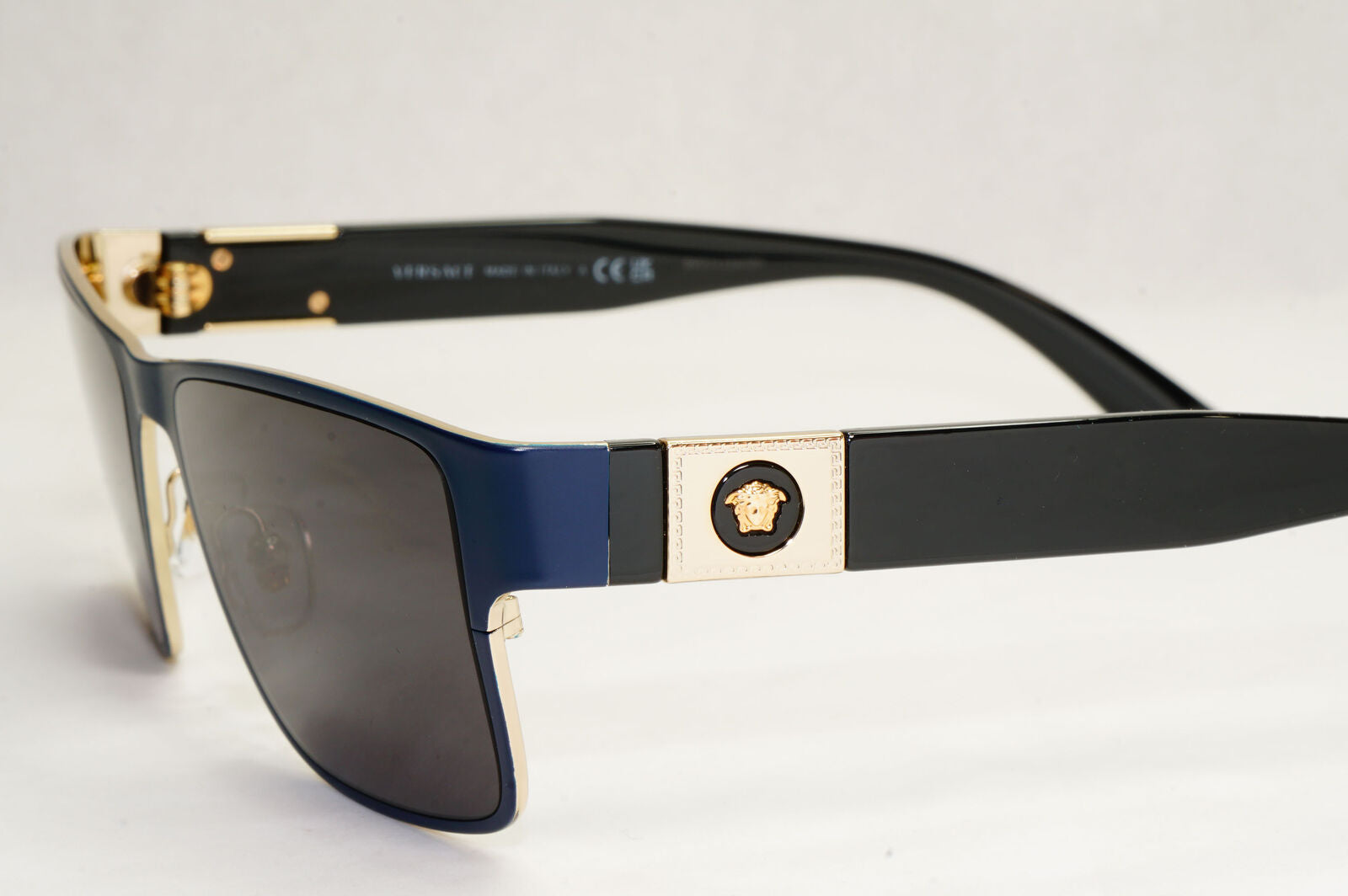 Versace Sunglasses Dark Blue Black Gold Square Metal Rectangle MOD VE 1274  55mm