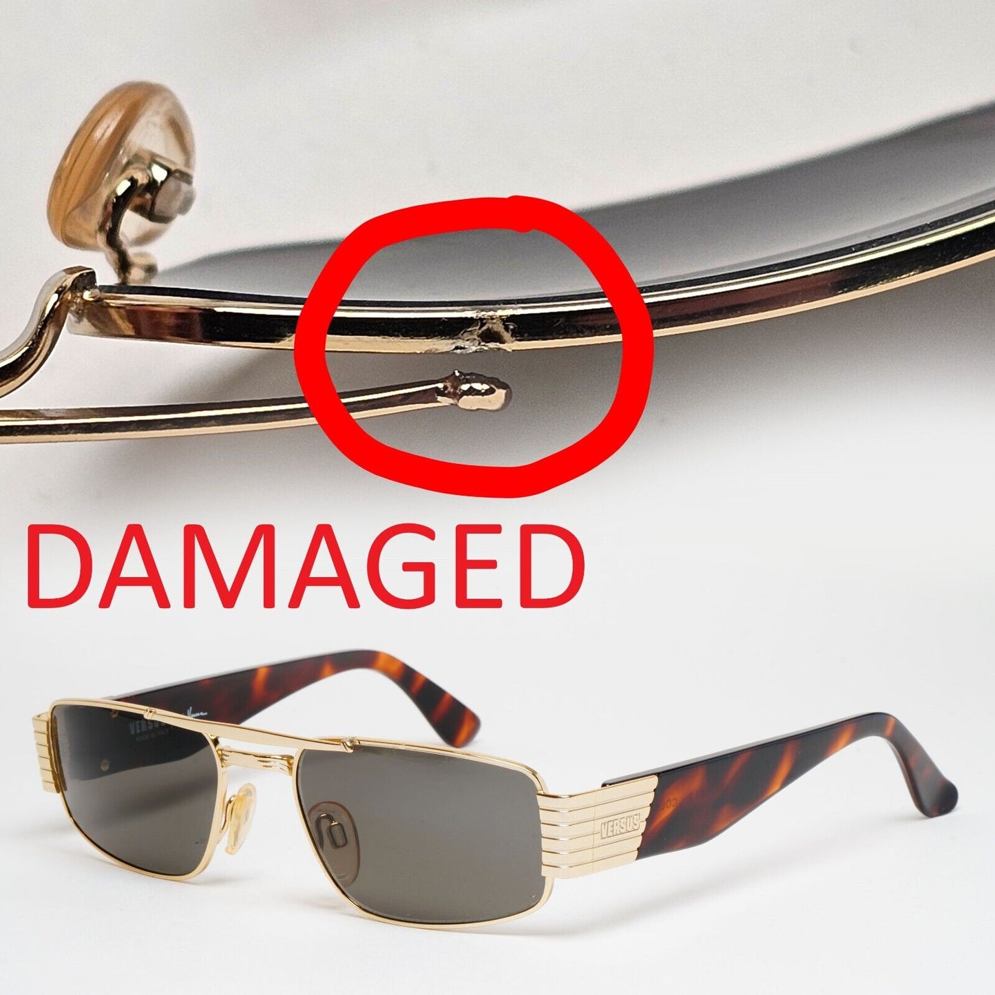 DAMAGED Versus Sunglasses 1996 by Gianni Versace Vintage Gold MOD F13 COL 030