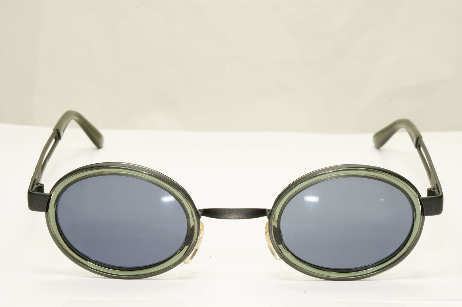Emporio Armani Sunglasses 1997 Vintage Black Oval Grey Green Eagle 057-S 988