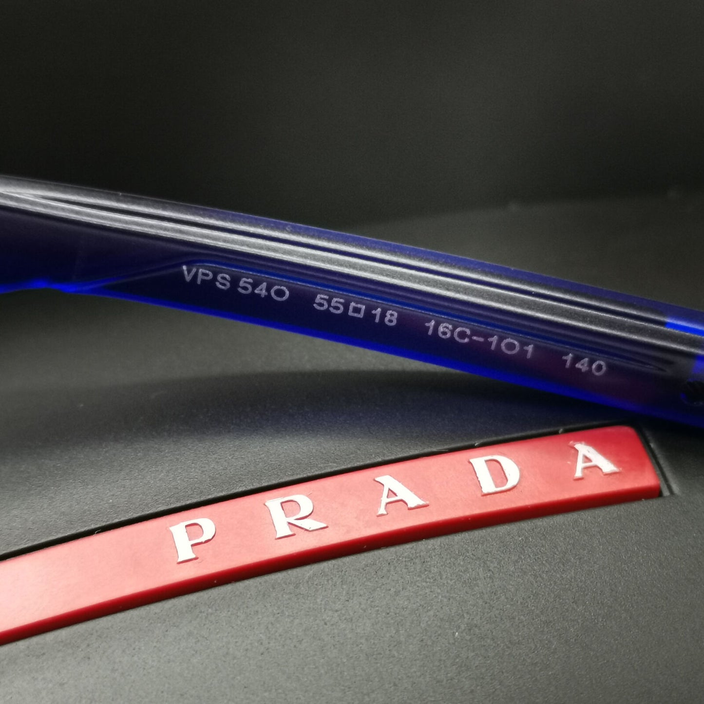 Prada Sunglasses Black Blue Square Red Stripe PS54OV VPS 54O 16C-1O1 55mm