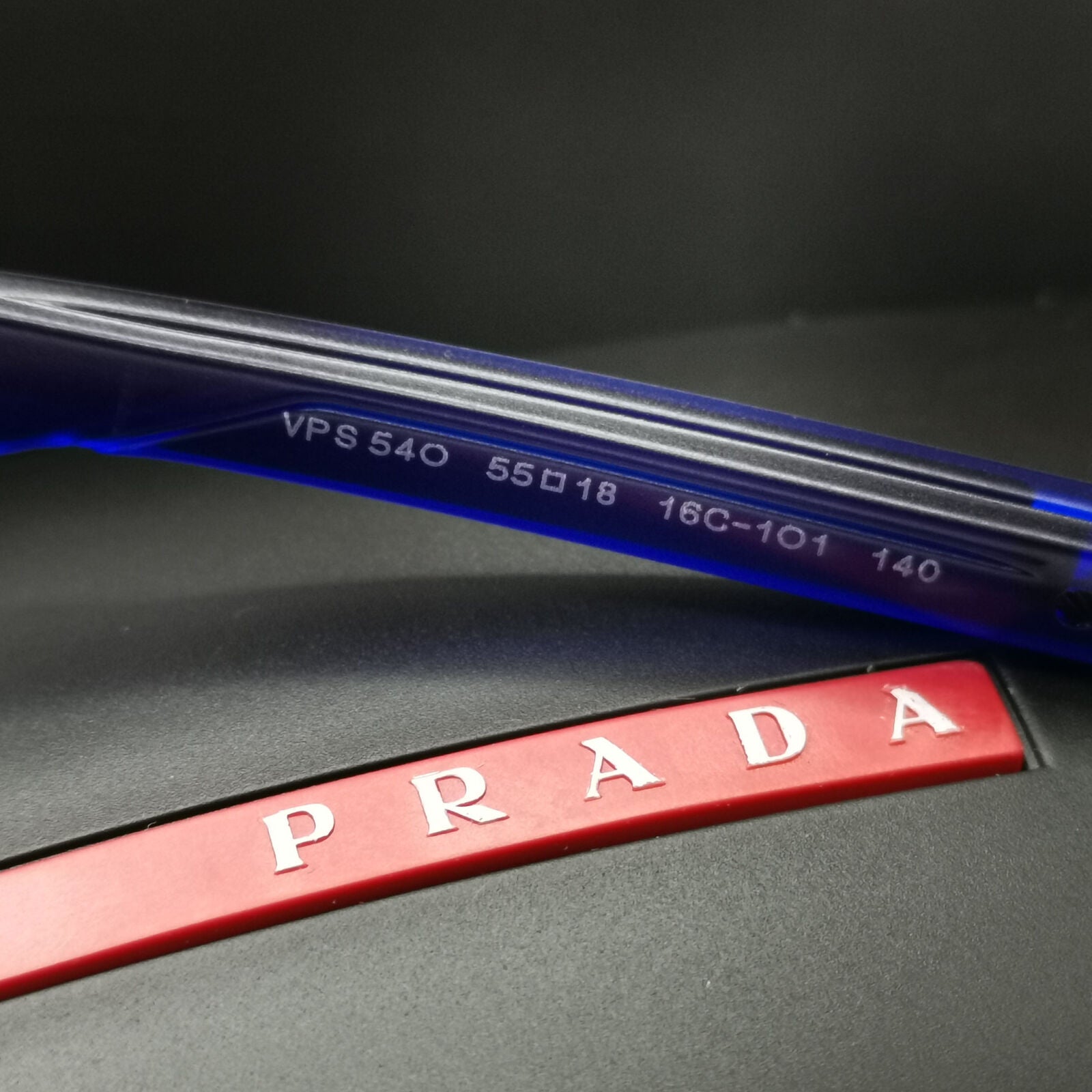 Prada Sunglasses Black Blue Square Red Stripe PS54OV VPS 54O 16C-1O1 55mm