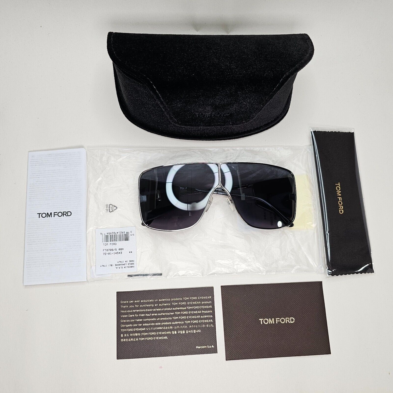 Tom Ford Sunglasses Spector Gunmetal Black Side Shields Metal FT0708 TF 708 08A