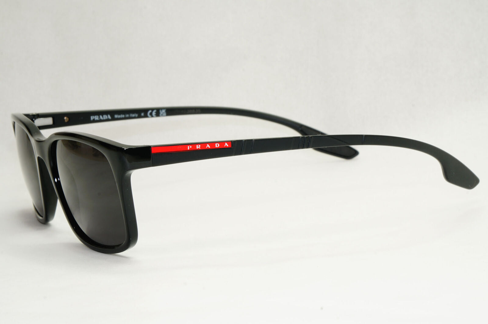 Prada Sunglasses Black Glossy Square Red Stripe PS01LV VPS 01L 1AB-1O1 52mm