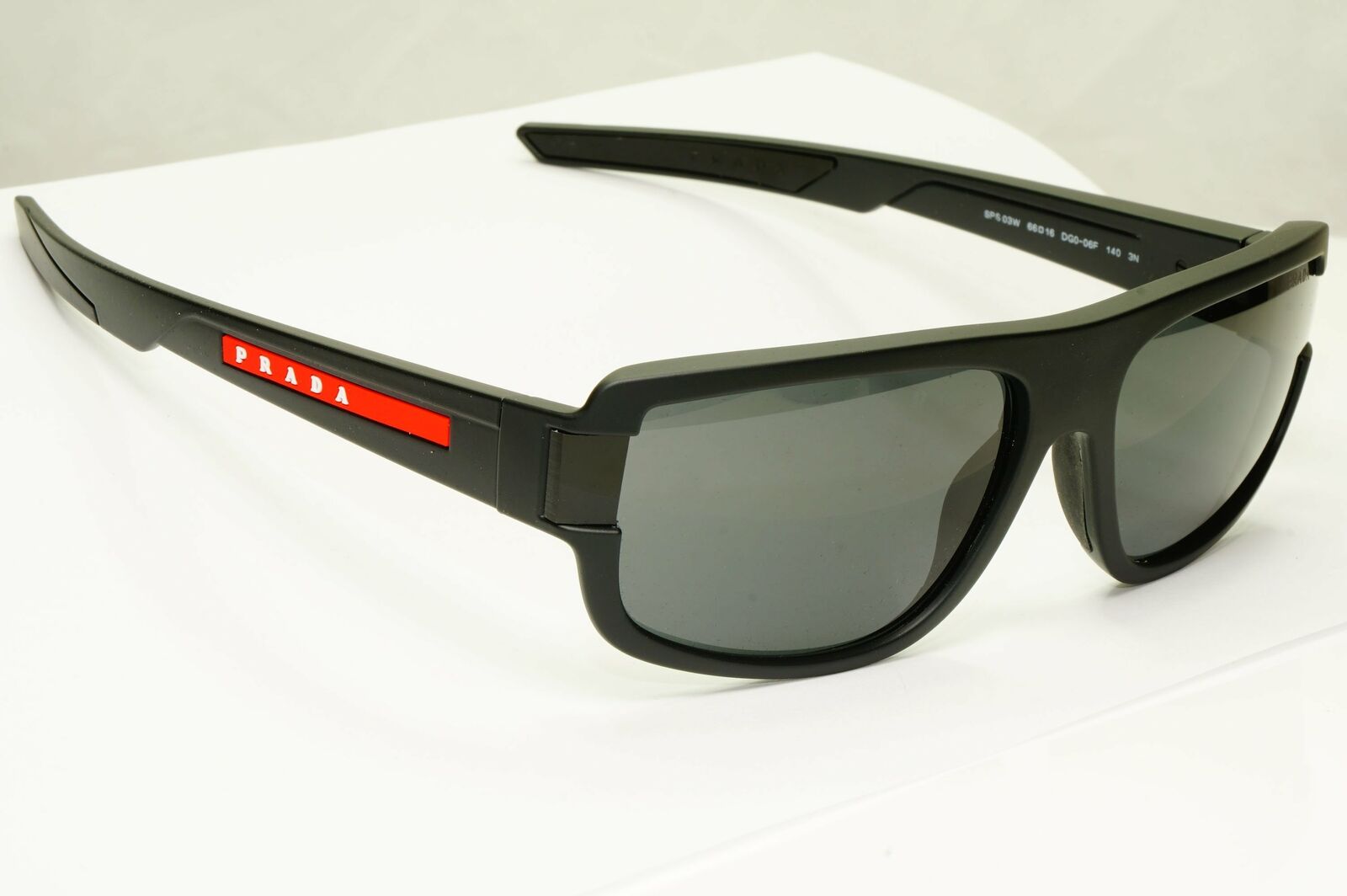 Prada Black Sunglasses Mens Designer Red Rectangle SPS 03W DG0-06F PS03WS