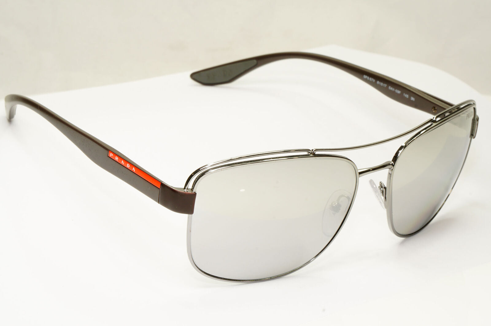 Prada Silver Mirror Sunglasses Mens Brown Sport Linea Rossa Red SPS 57V 5AV-09F